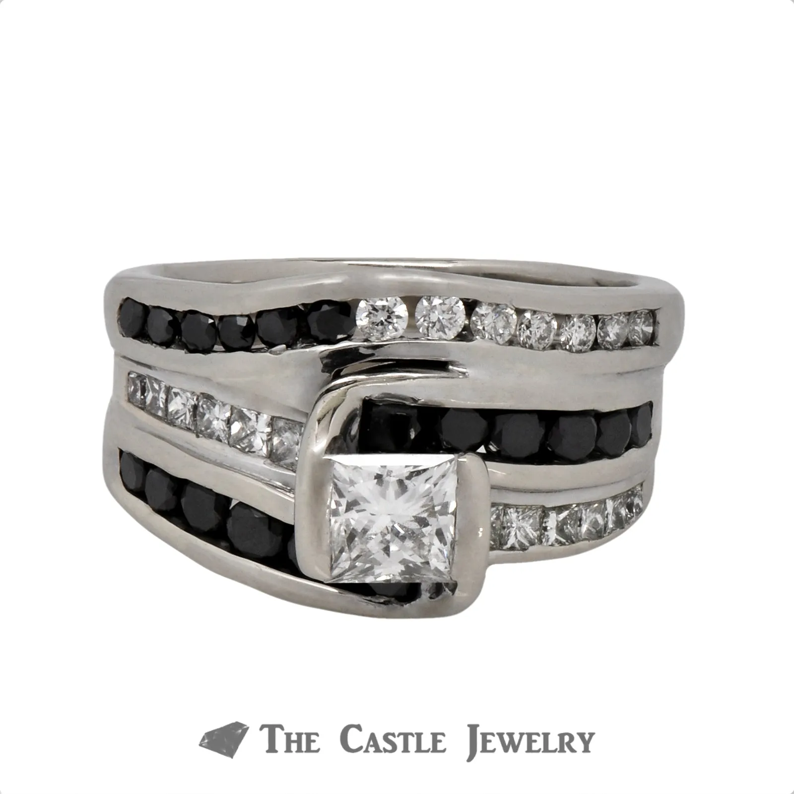 .50ct Princess Cut Bridal Set with Alternating Black & White Diamond Accents