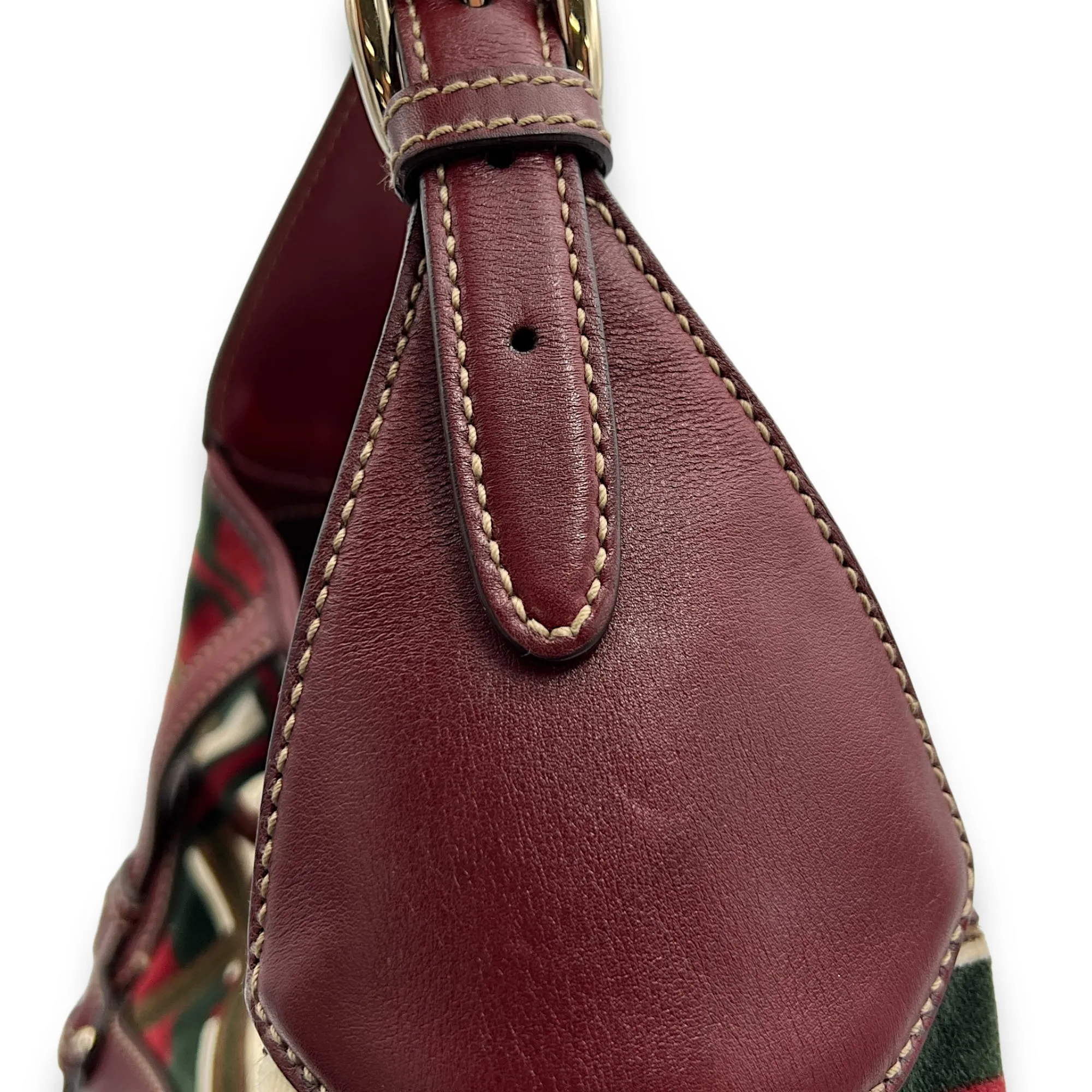 85th Anniversary Horsebit Red Shoulder Bag in Velvet, Light Gold hardware