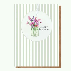 A6 Greeting Card with Ceramic Keepsake - Sweet Peas Happy Birthday