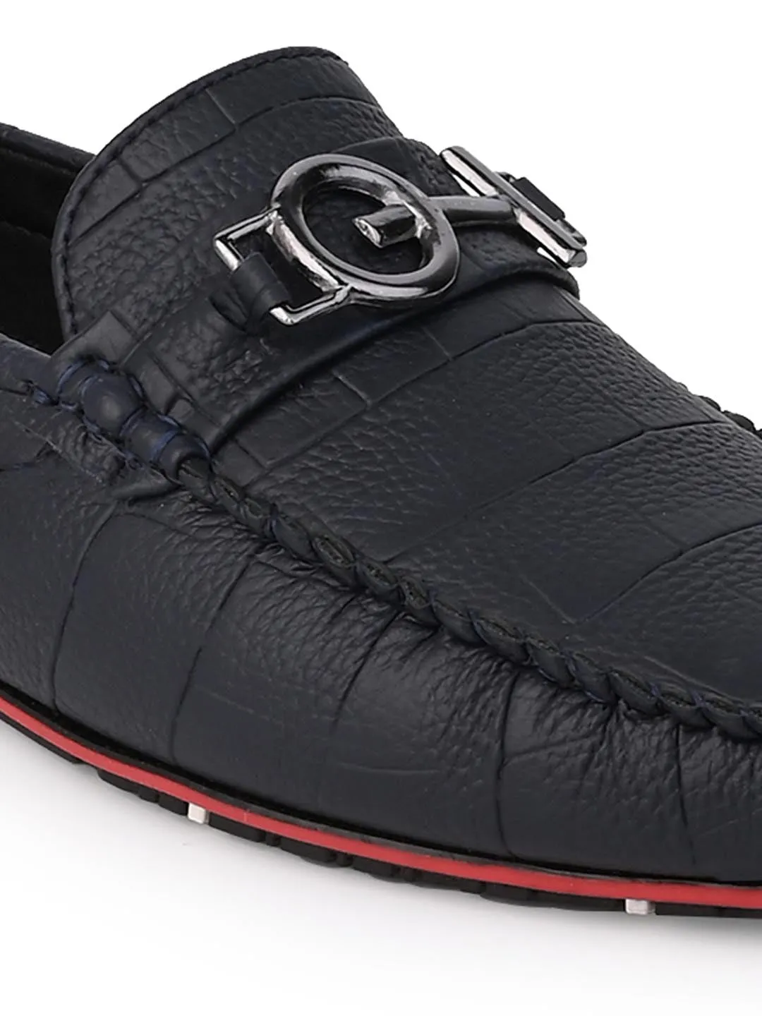 Alberto Torresi Black Round Toe Loafers With Metal Accent