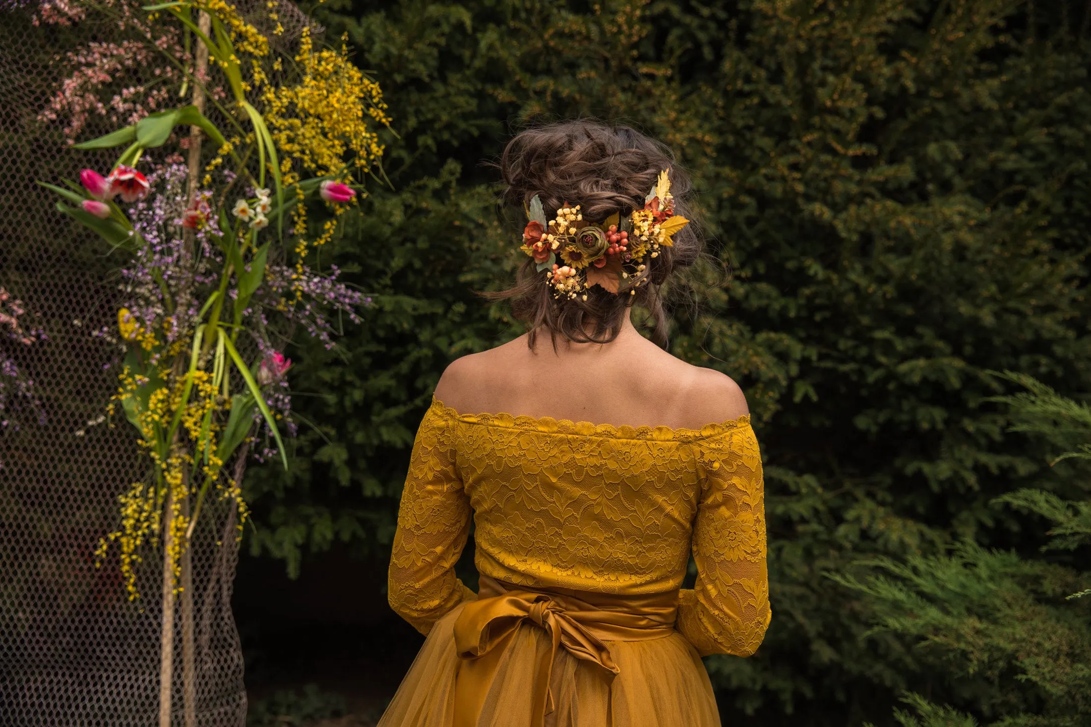 Autumn floral hair vine Flower arrangement Hair flowers Wedding hair accessories Hair wreath Bridal accessories Handmade arrangement