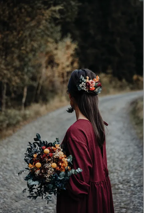 Autumn flower bouquet Bridal bouquet Eucalyptus Burgundy Ochre bouquet Fall wedding Magaela accessories Bride to be Customisable Boho bride