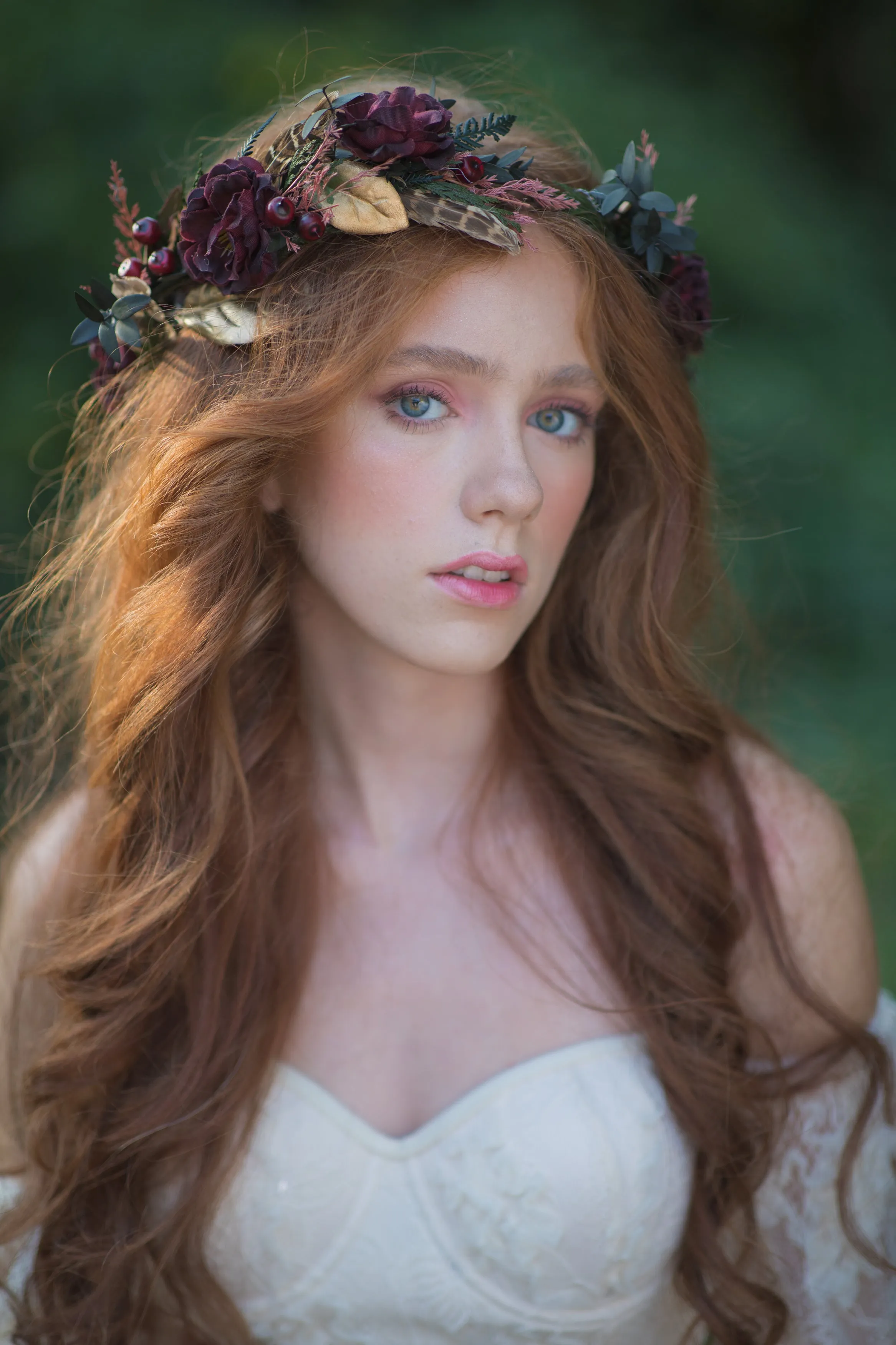 Autumn flower hair wreath Burgundy headpiece Fall wedding accessories Boho wedding hair crown Magaela Bride to be Greenery hair crown