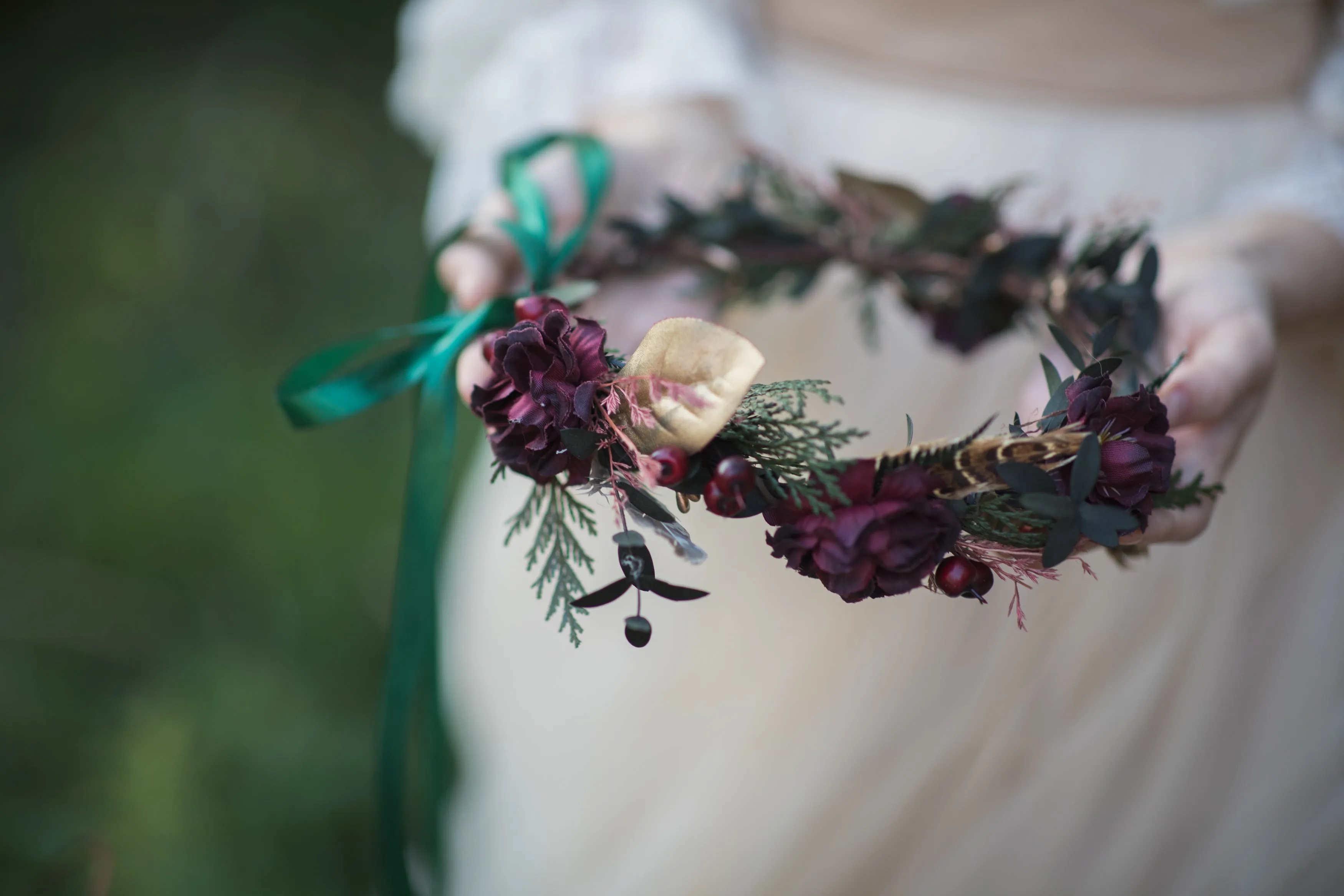 Autumn flower hair wreath Burgundy headpiece Fall wedding accessories Boho wedding hair crown Magaela Bride to be Greenery hair crown