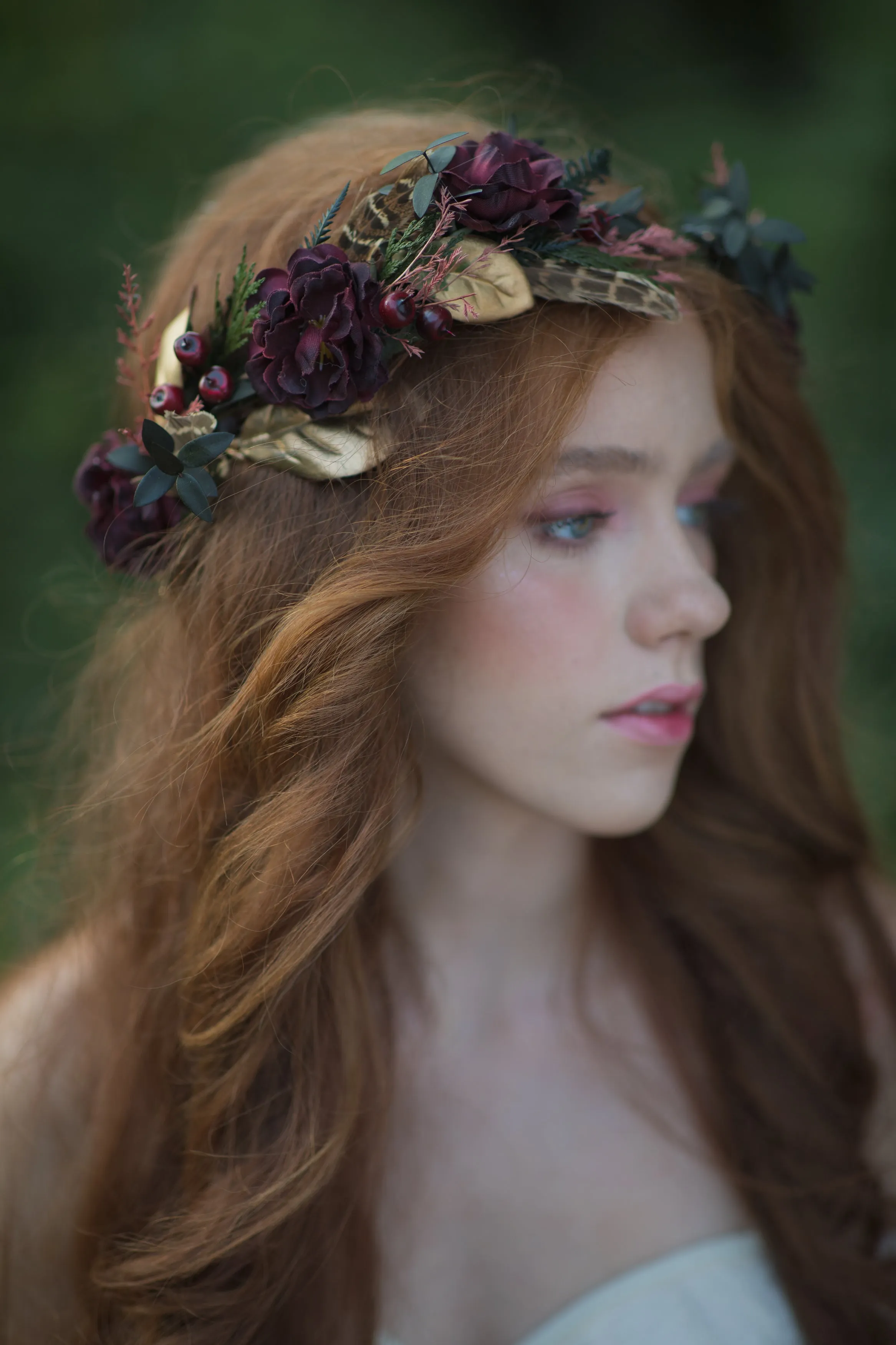 Autumn flower hair wreath Burgundy headpiece Fall wedding accessories Boho wedding hair crown Magaela Bride to be Greenery hair crown