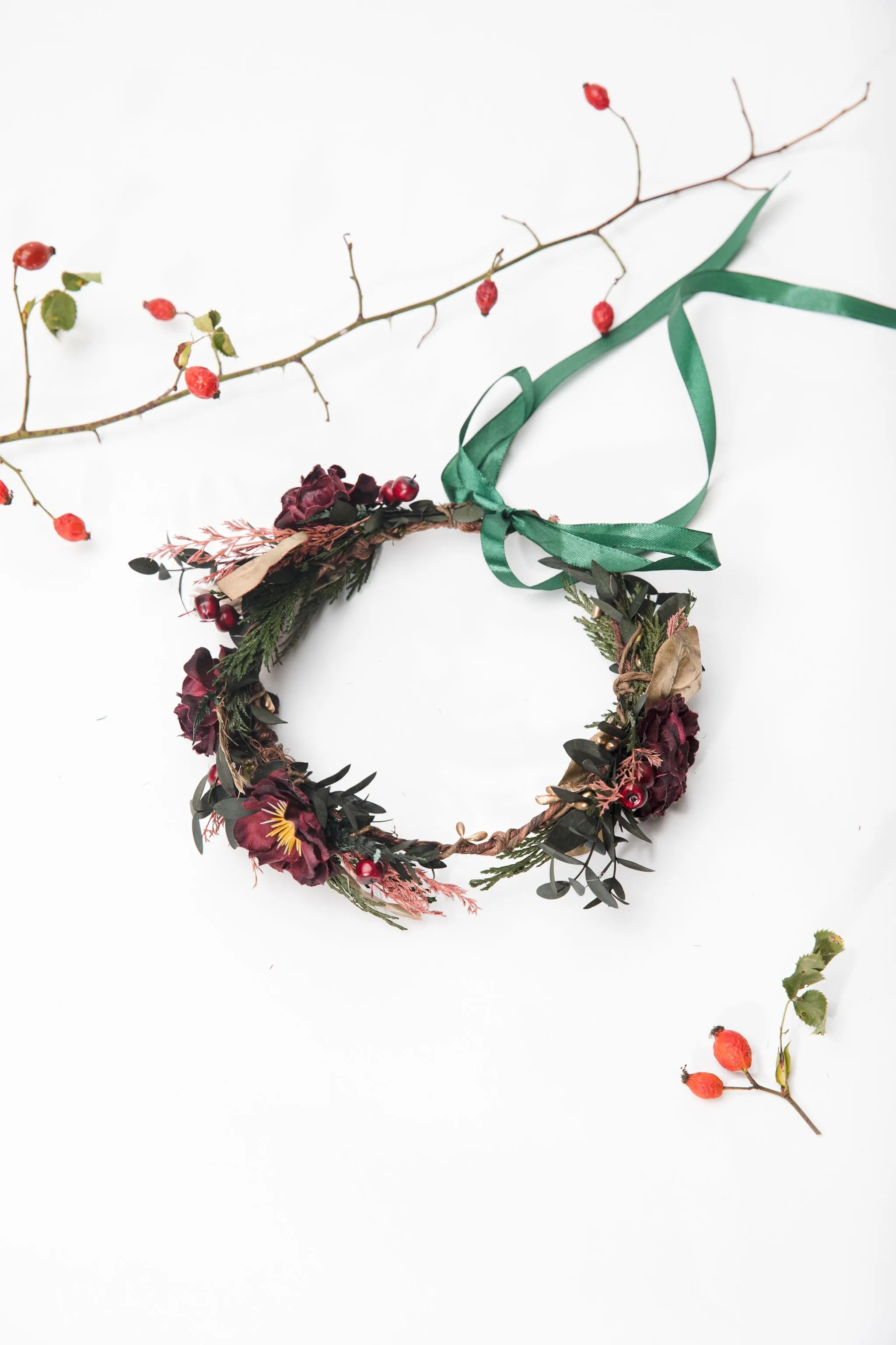 Autumn flower hair wreath Burgundy headpiece Fall wedding accessories Boho wedding hair crown Magaela Bride to be Greenery hair crown