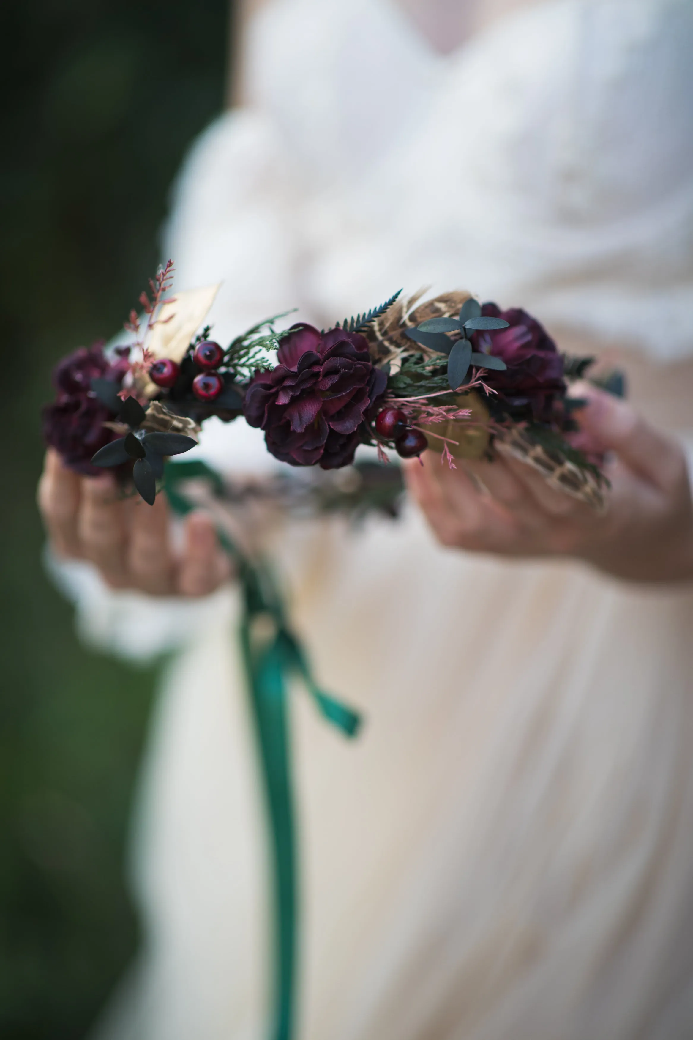 Autumn flower hair wreath Burgundy headpiece Fall wedding accessories Boho wedding hair crown Magaela Bride to be Greenery hair crown