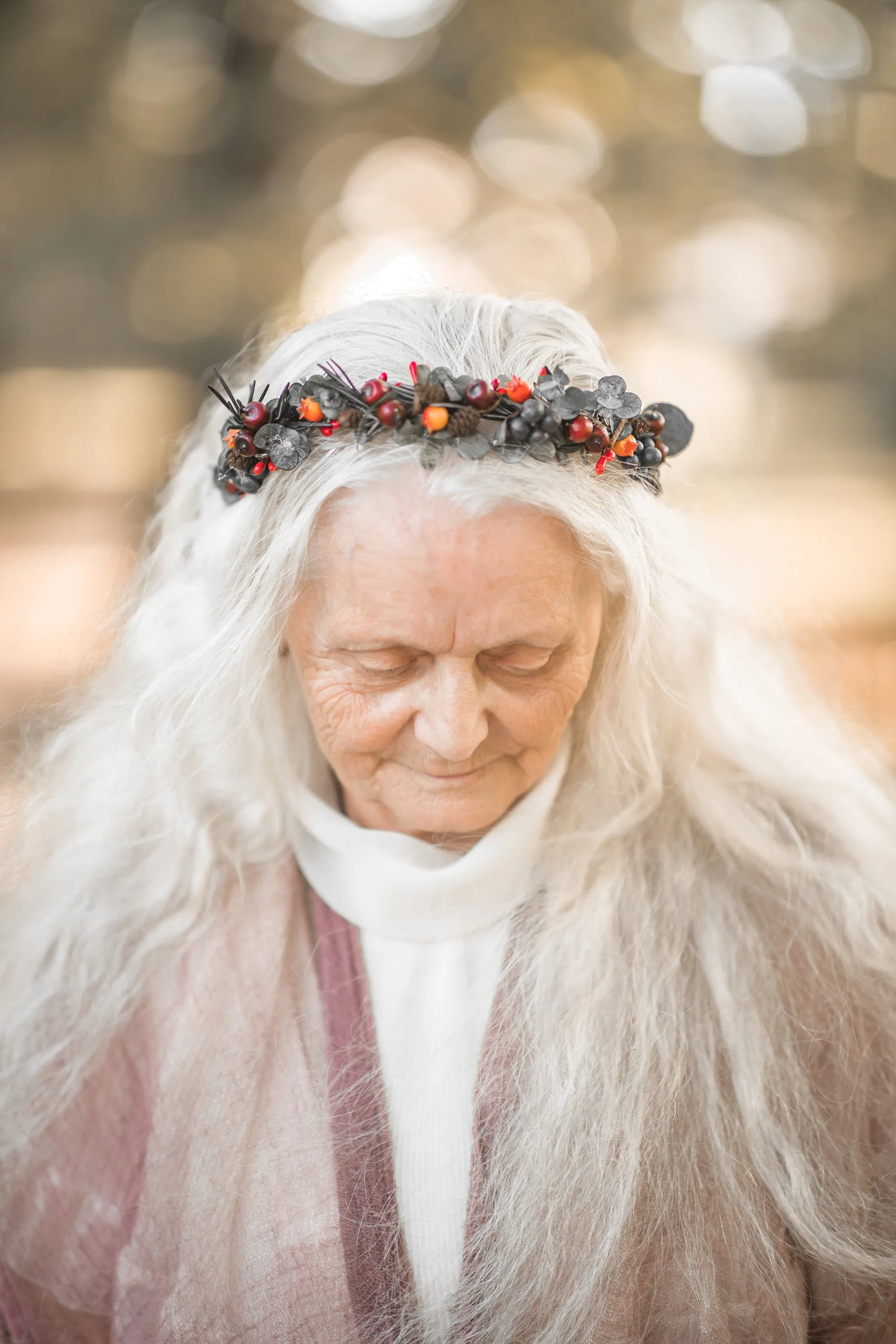 Autumn flower half wreath with berries Fall bridal flower crown Magaela accessories Eucalyptus autumn hair wreath Woodland flower crown