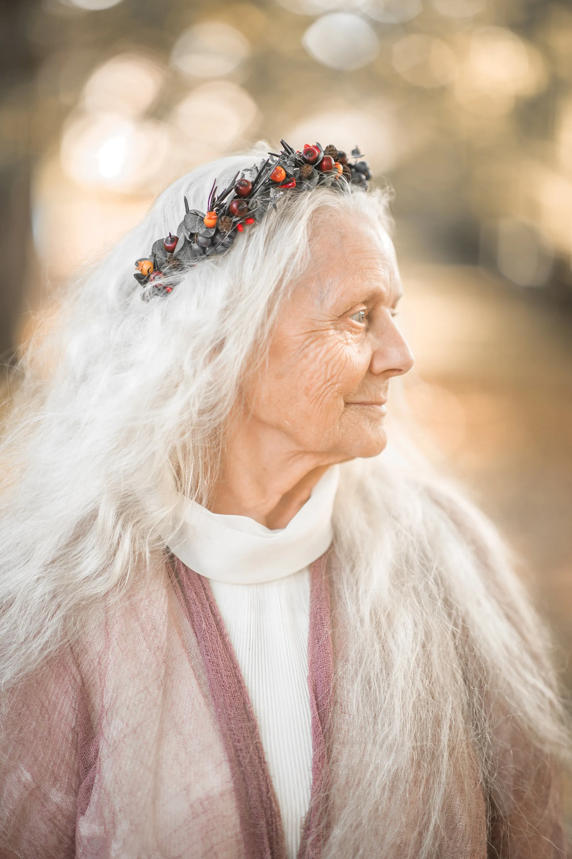 Autumn flower half wreath with berries Fall bridal flower crown Magaela accessories Eucalyptus autumn hair wreath Woodland flower crown