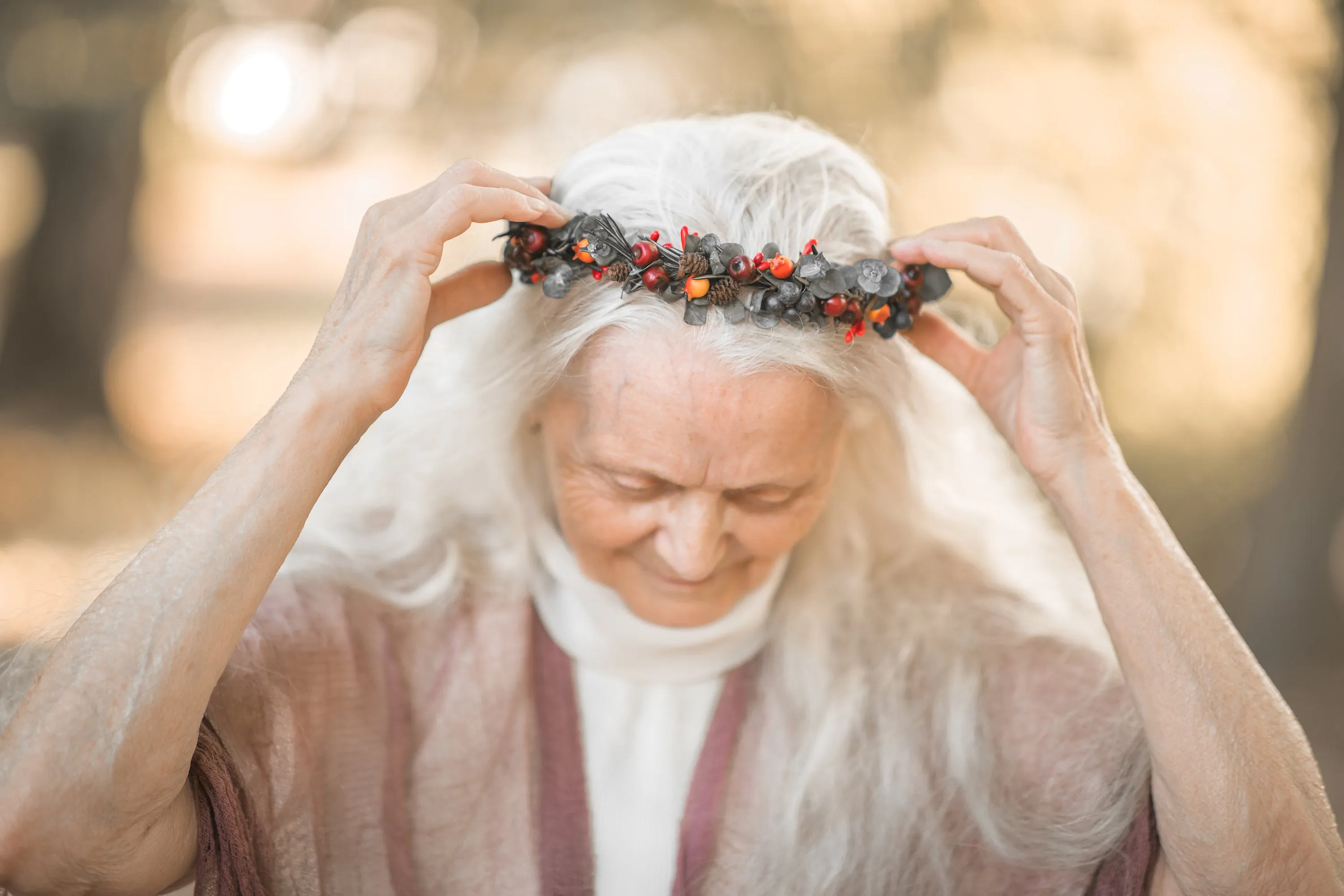 Autumn flower half wreath with berries Fall bridal flower crown Magaela accessories Eucalyptus autumn hair wreath Woodland flower crown