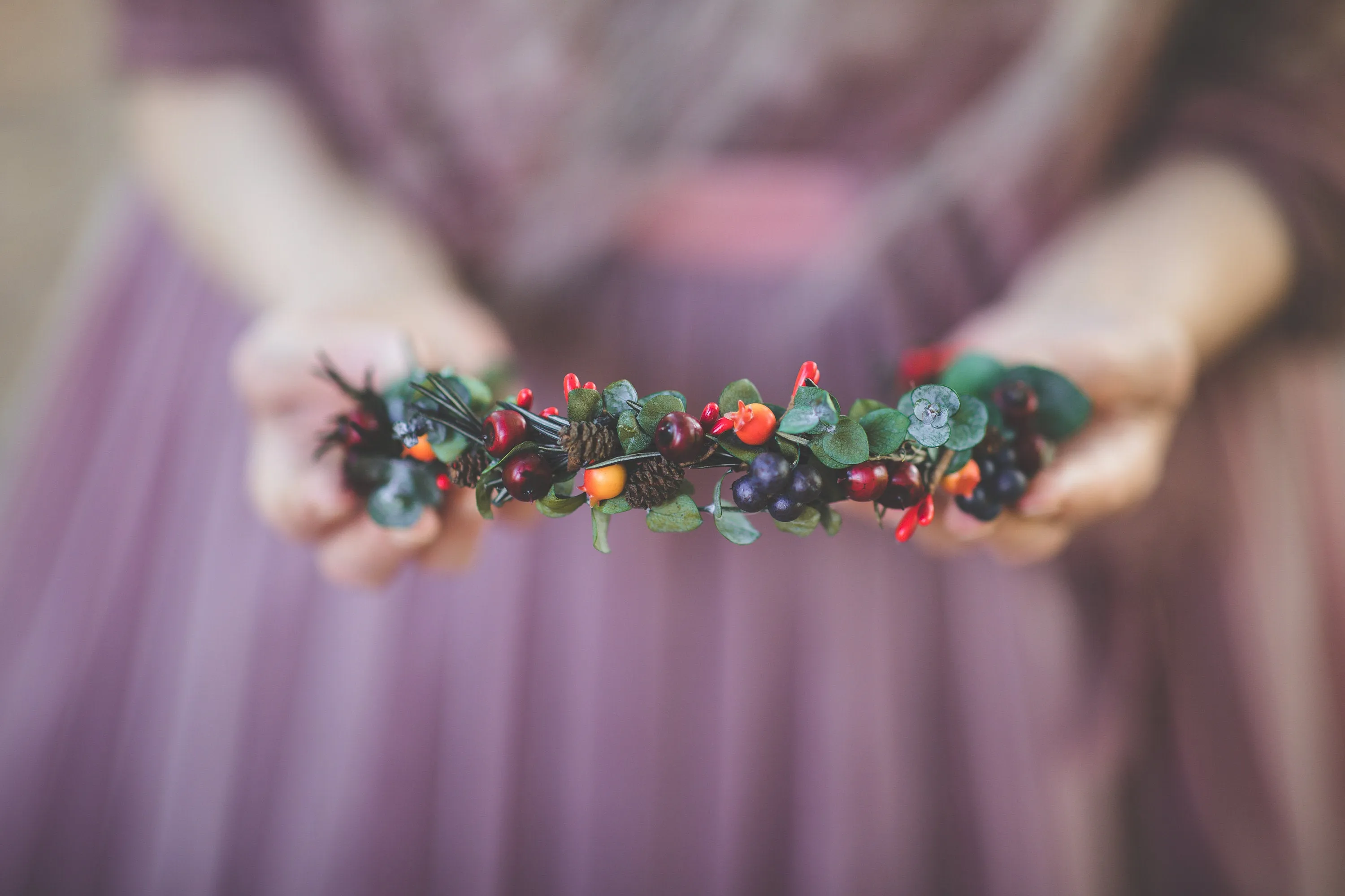 Autumn flower half wreath with berries Fall bridal flower crown Magaela accessories Eucalyptus autumn hair wreath Woodland flower crown