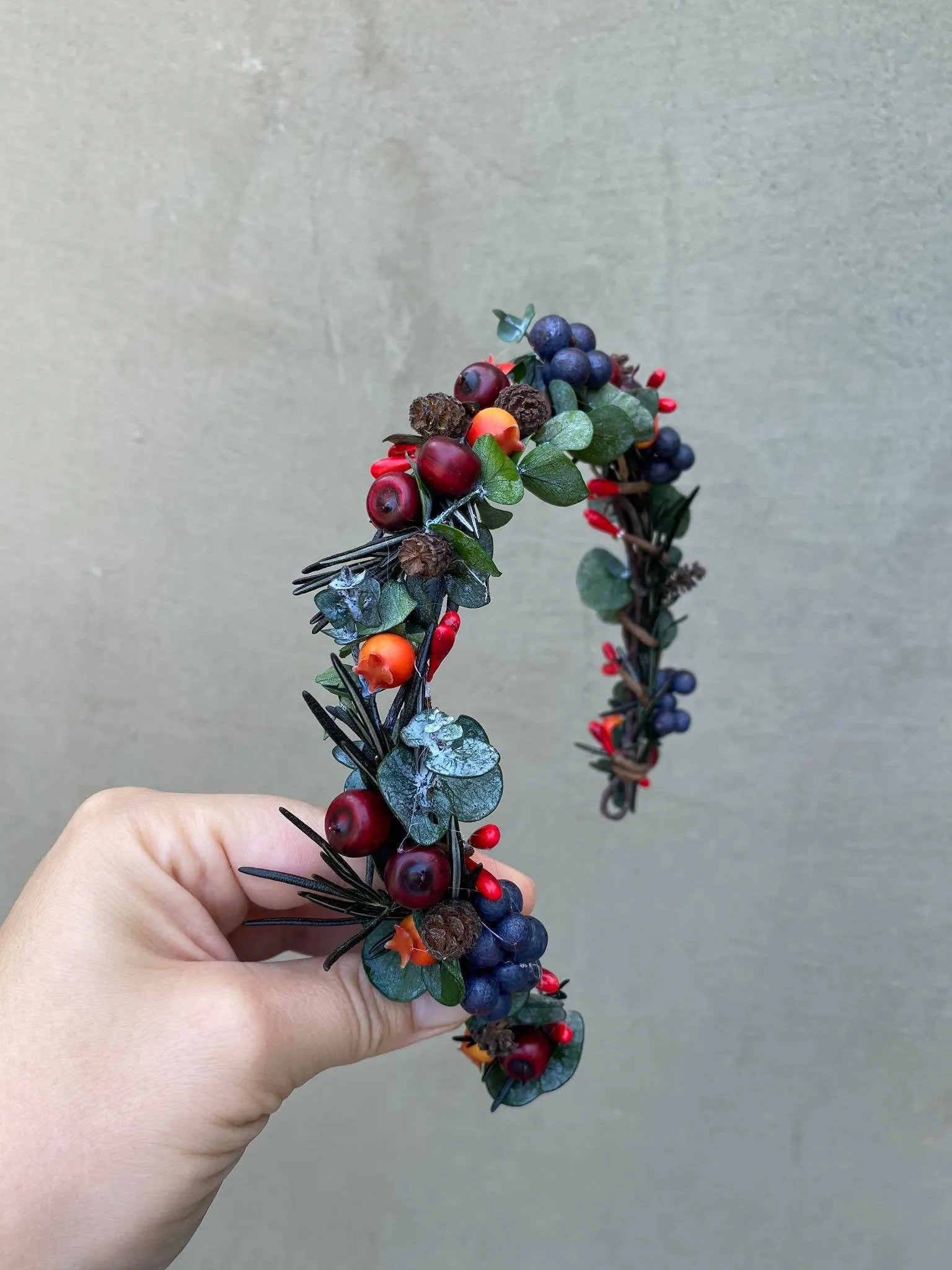 Autumn flower half wreath with berries Fall bridal flower crown Magaela accessories Eucalyptus autumn hair wreath Woodland flower crown