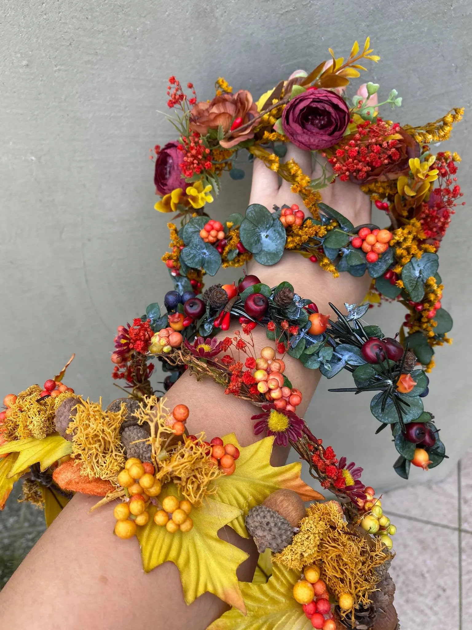 Autumn flower half wreath with berries Fall bridal flower crown Magaela accessories Eucalyptus autumn hair wreath Woodland flower crown