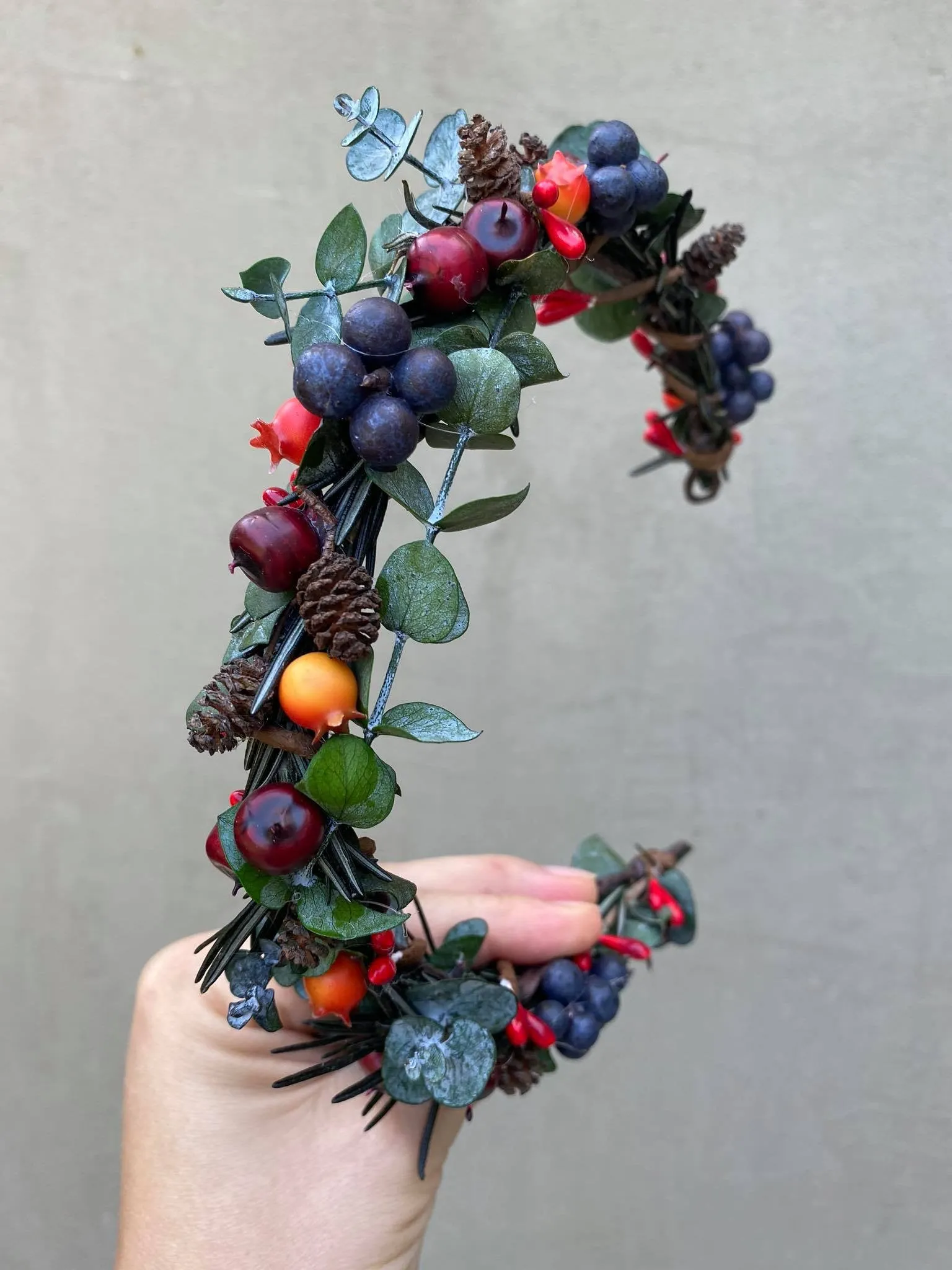 Autumn flower half wreath with berries Fall bridal flower crown Magaela accessories Eucalyptus autumn hair wreath Woodland flower crown