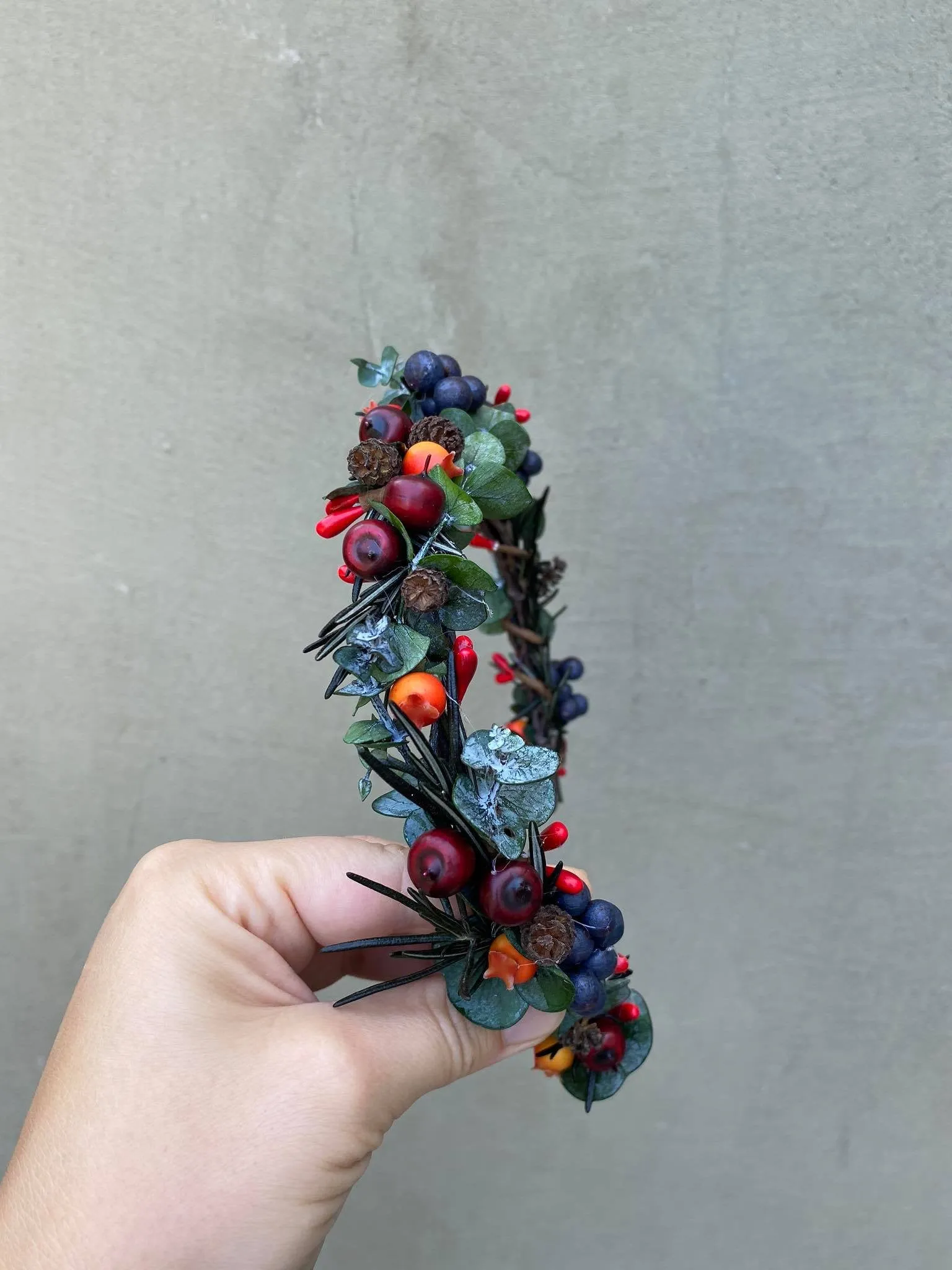 Autumn flower half wreath with berries Fall bridal flower crown Magaela accessories Eucalyptus autumn hair wreath Woodland flower crown