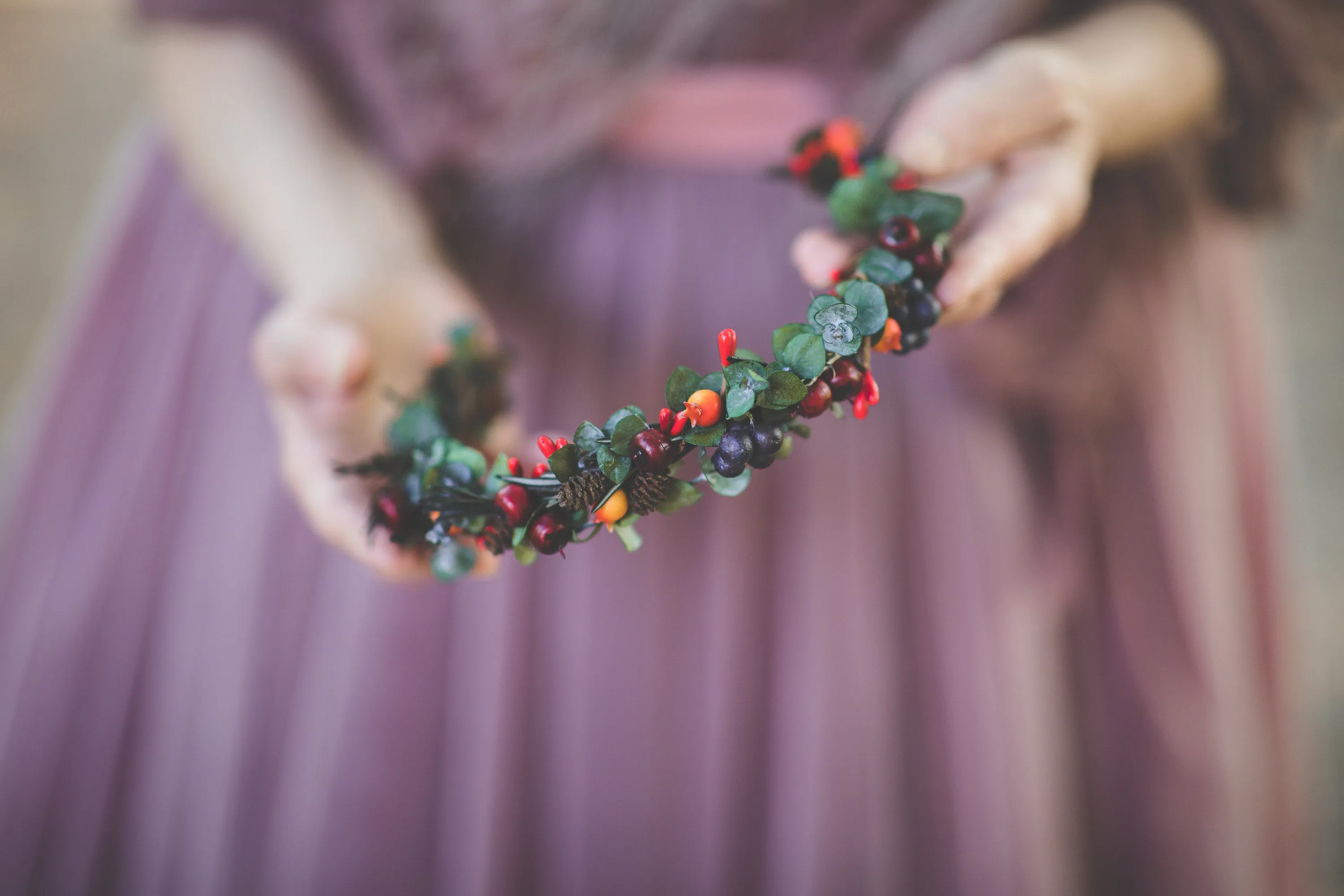 Autumn flower half wreath with berries Fall bridal flower crown Magaela accessories Eucalyptus autumn hair wreath Woodland flower crown