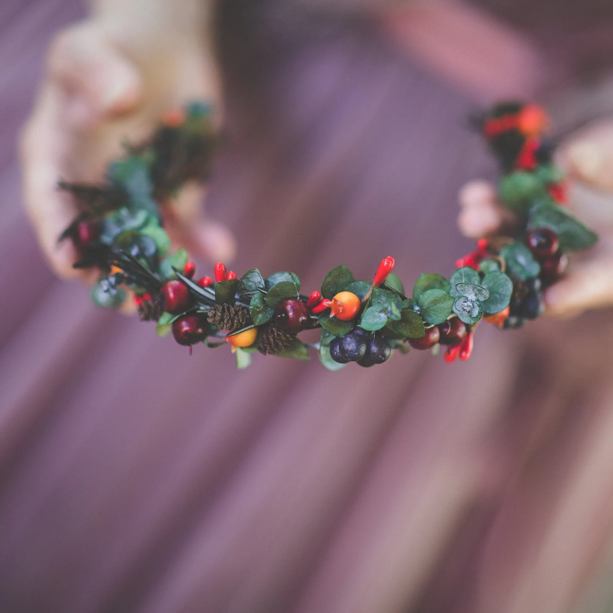 Autumn flower half wreath with berries Fall bridal flower crown Magaela accessories Eucalyptus autumn hair wreath Woodland flower crown