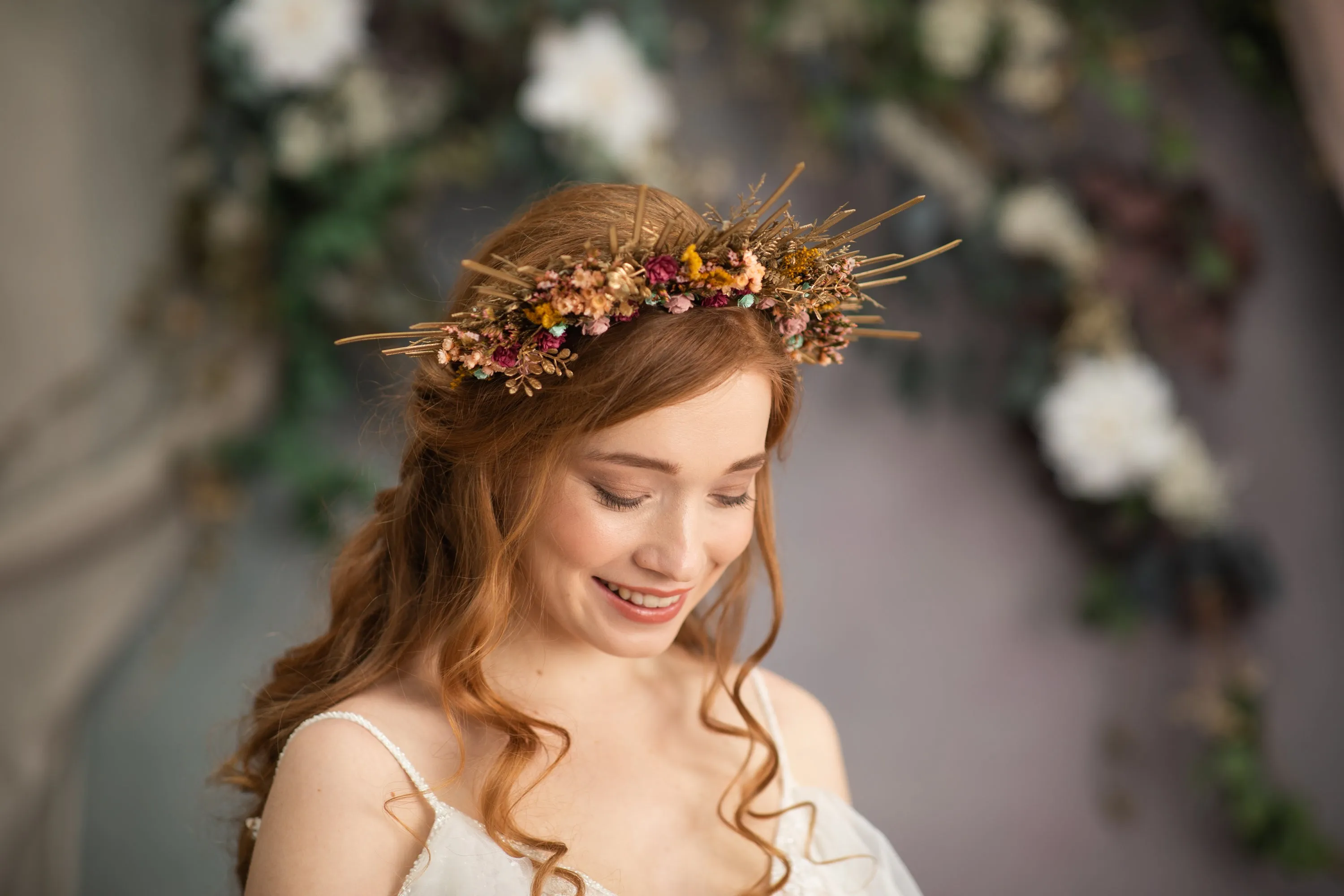 Autumn flower halo crown