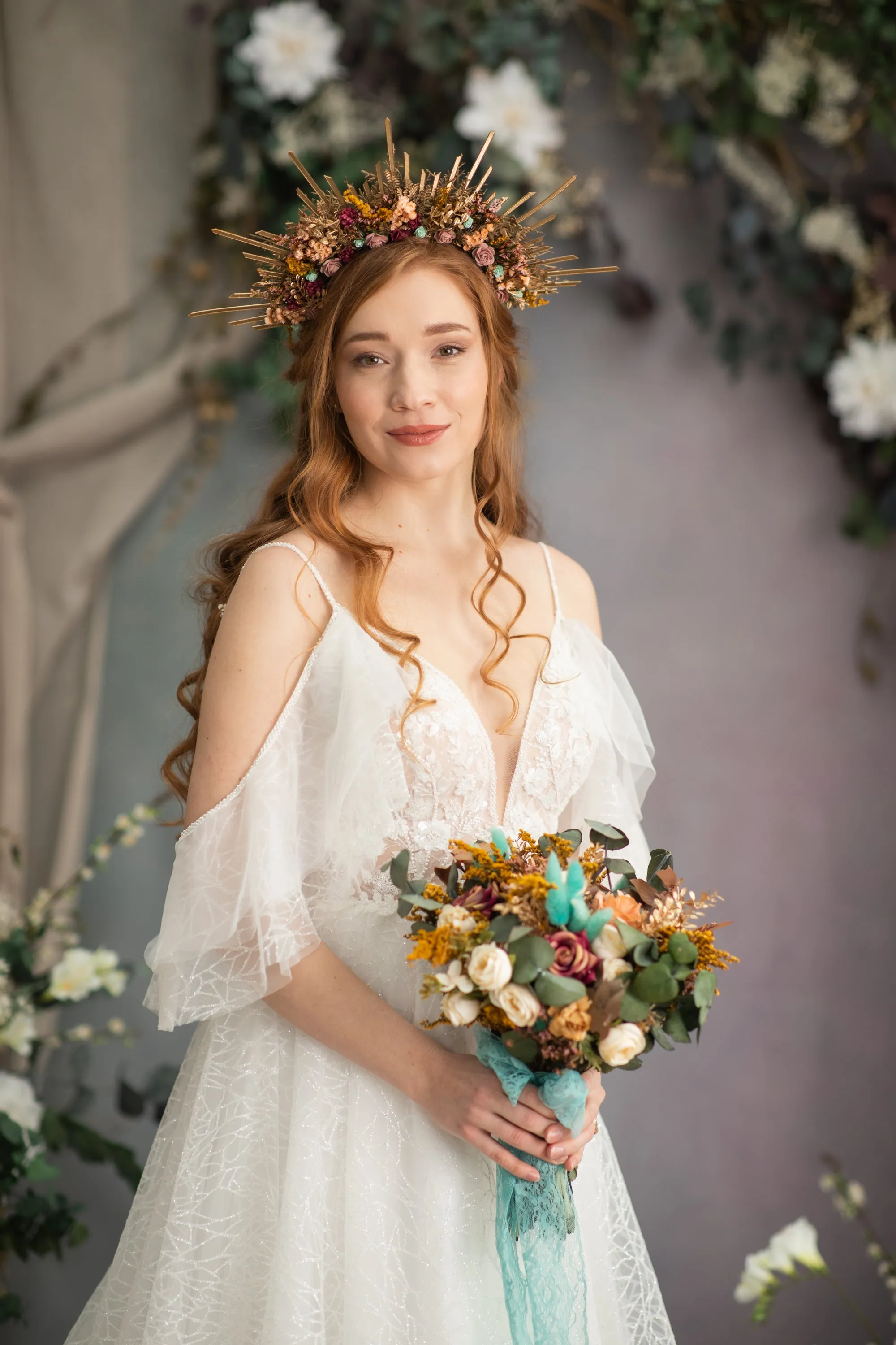 Autumn flower halo crown