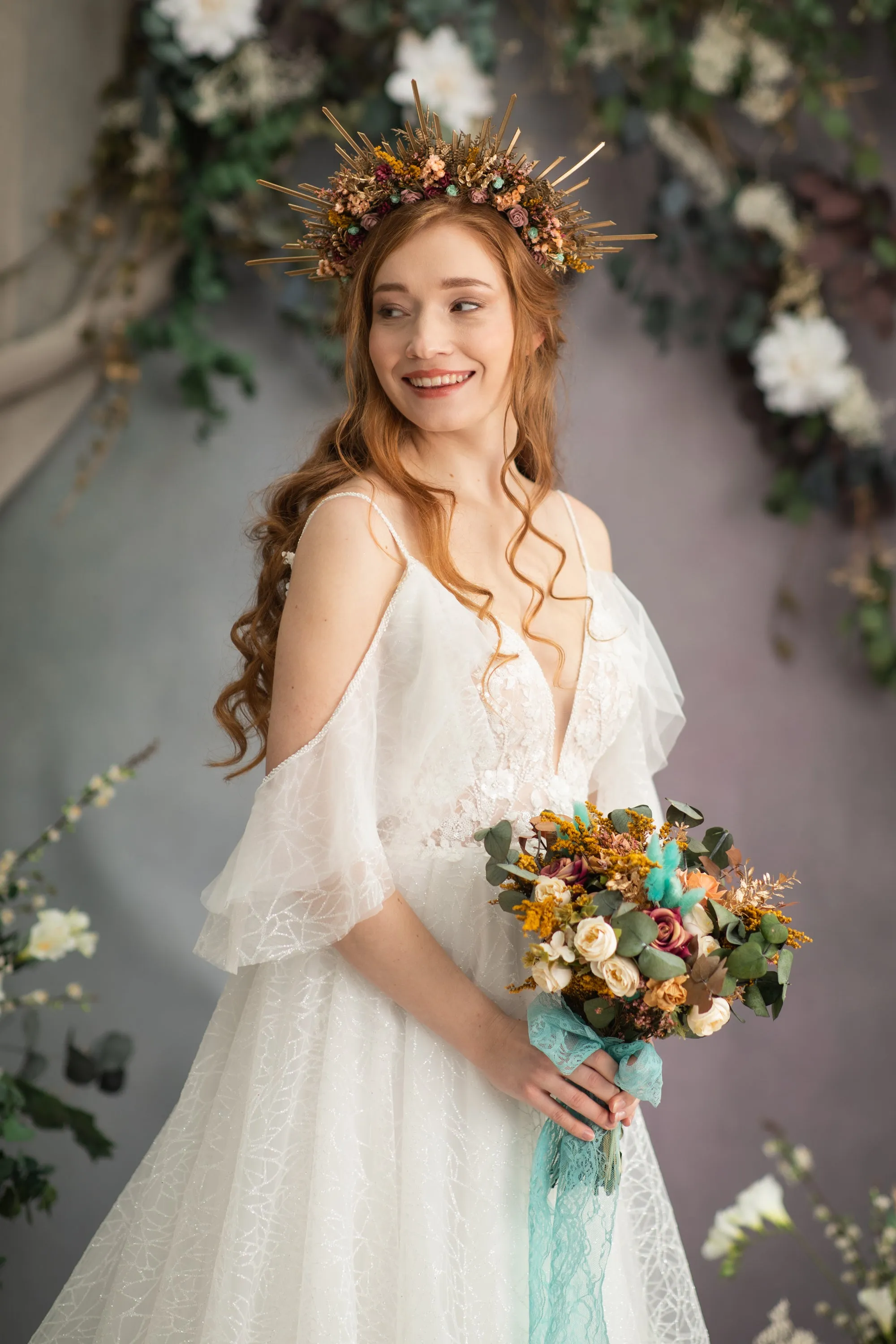 Autumn flower halo crown