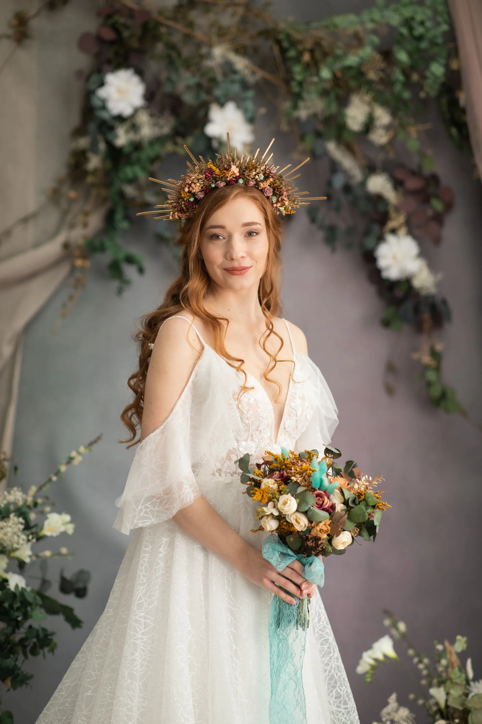 Autumn flower halo crown