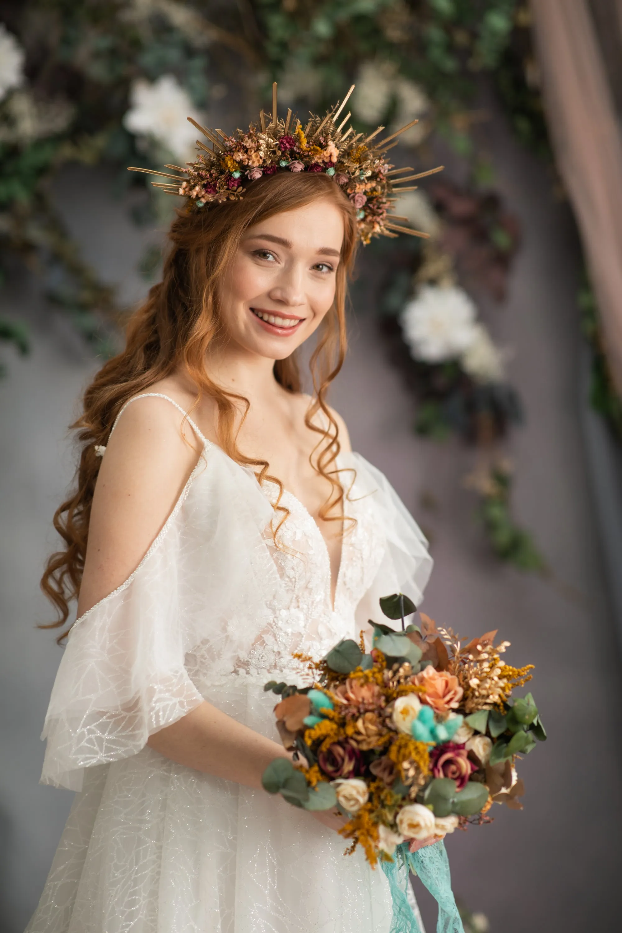 Autumn flower halo crown