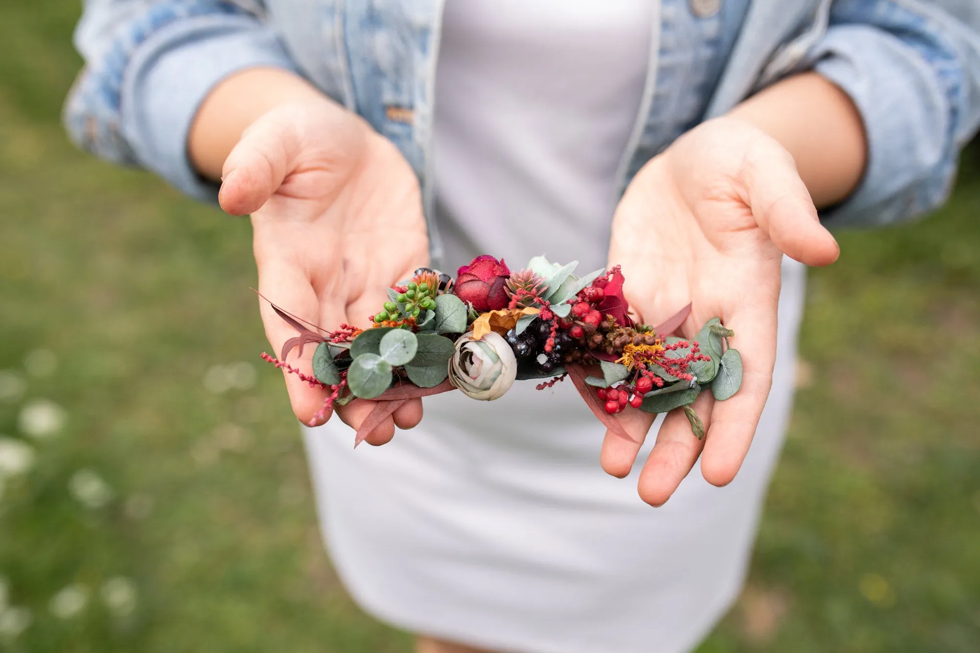 Autumn flower quarter wreath Fall Wedding headpiece Fall Wedding accessories Magaela Berries Green Accessories Woodland wedding Handmade