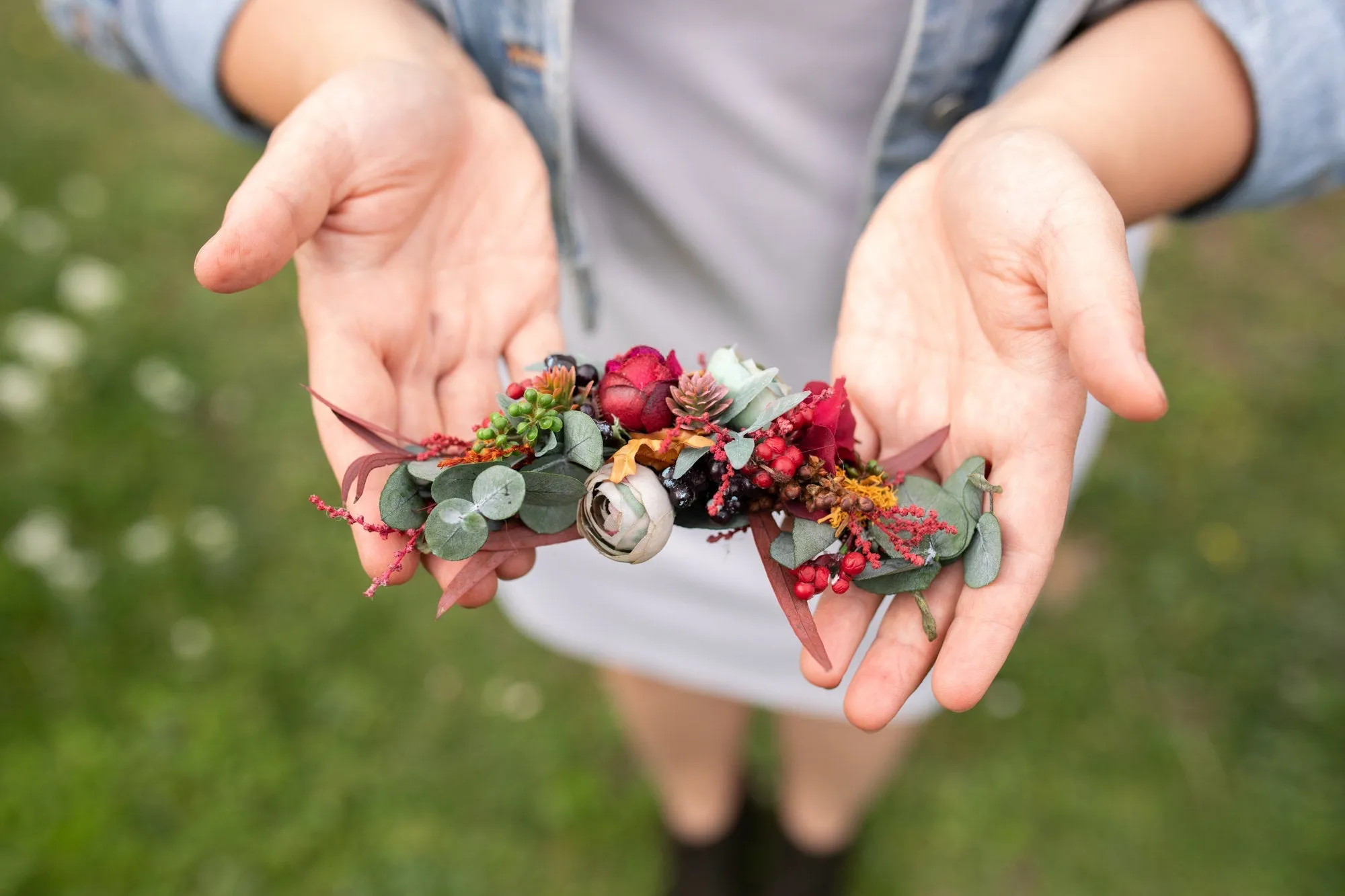 Autumn flower quarter wreath Fall Wedding headpiece Fall Wedding accessories Magaela Berries Green Accessories Woodland wedding Handmade