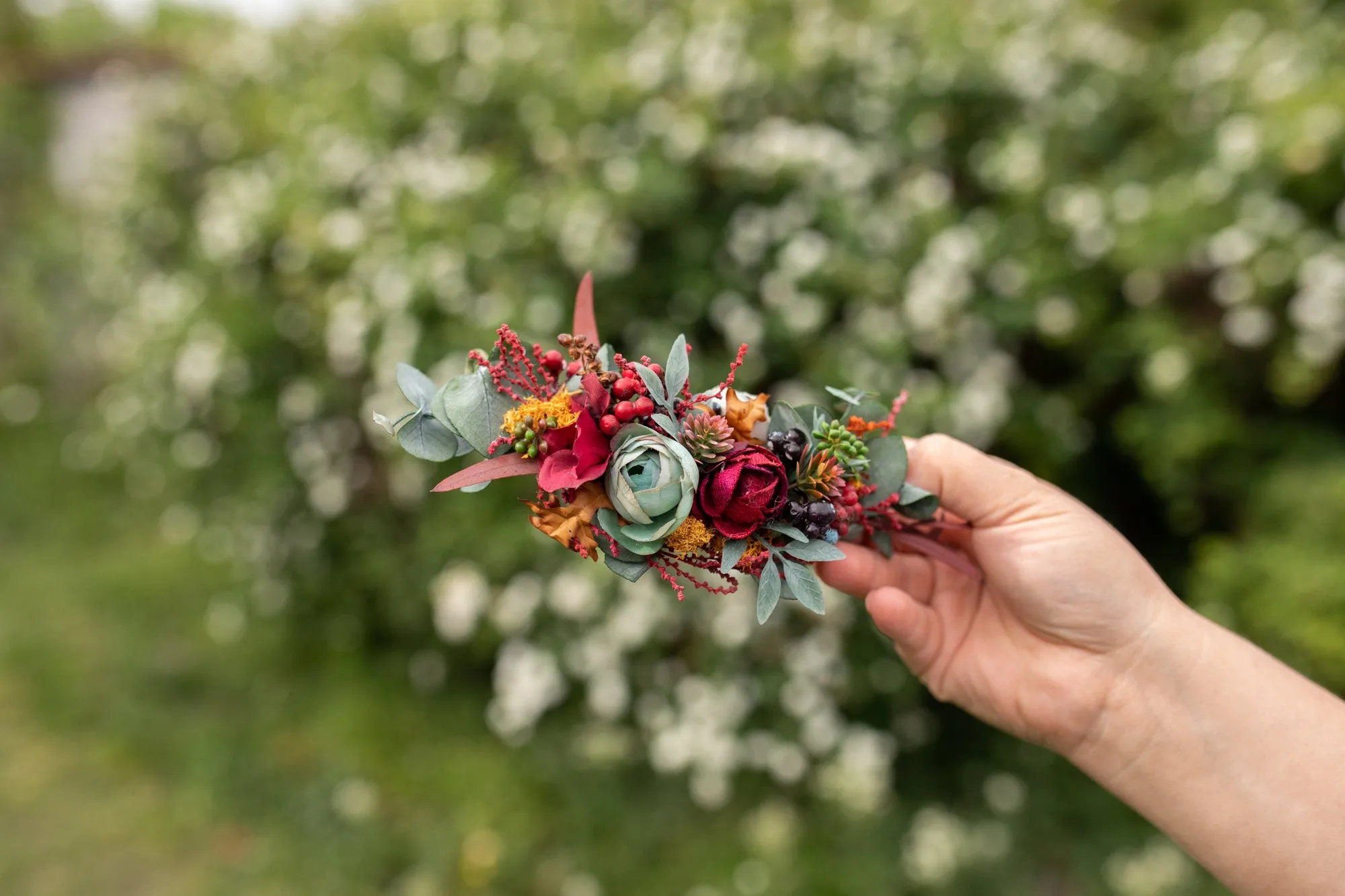 Autumn flower quarter wreath Fall Wedding headpiece Fall Wedding accessories Magaela Berries Green Accessories Woodland wedding Handmade