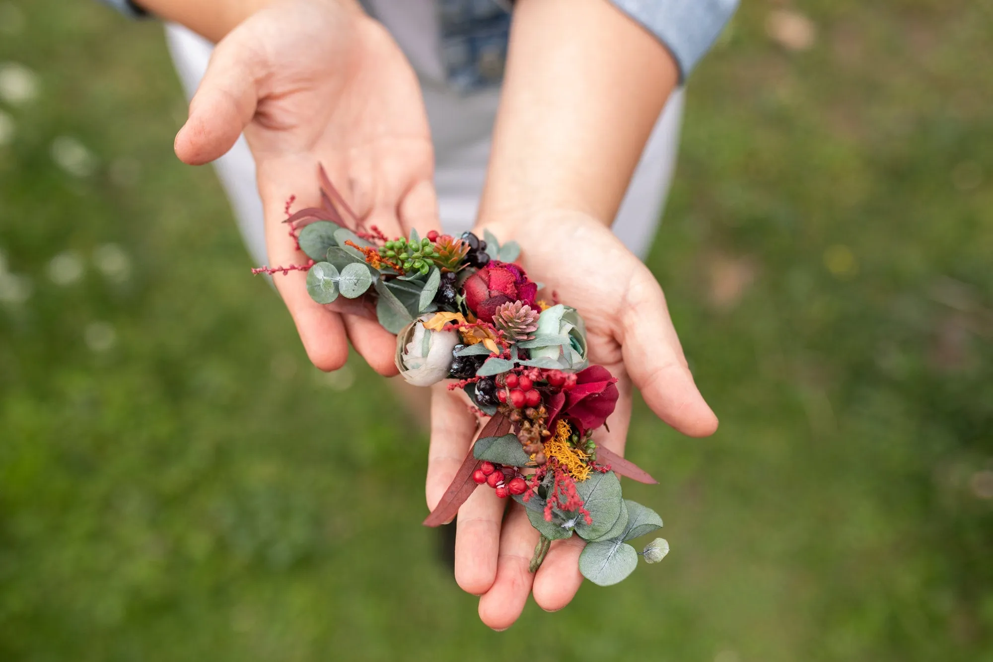 Autumn flower quarter wreath Fall Wedding headpiece Fall Wedding accessories Magaela Berries Green Accessories Woodland wedding Handmade