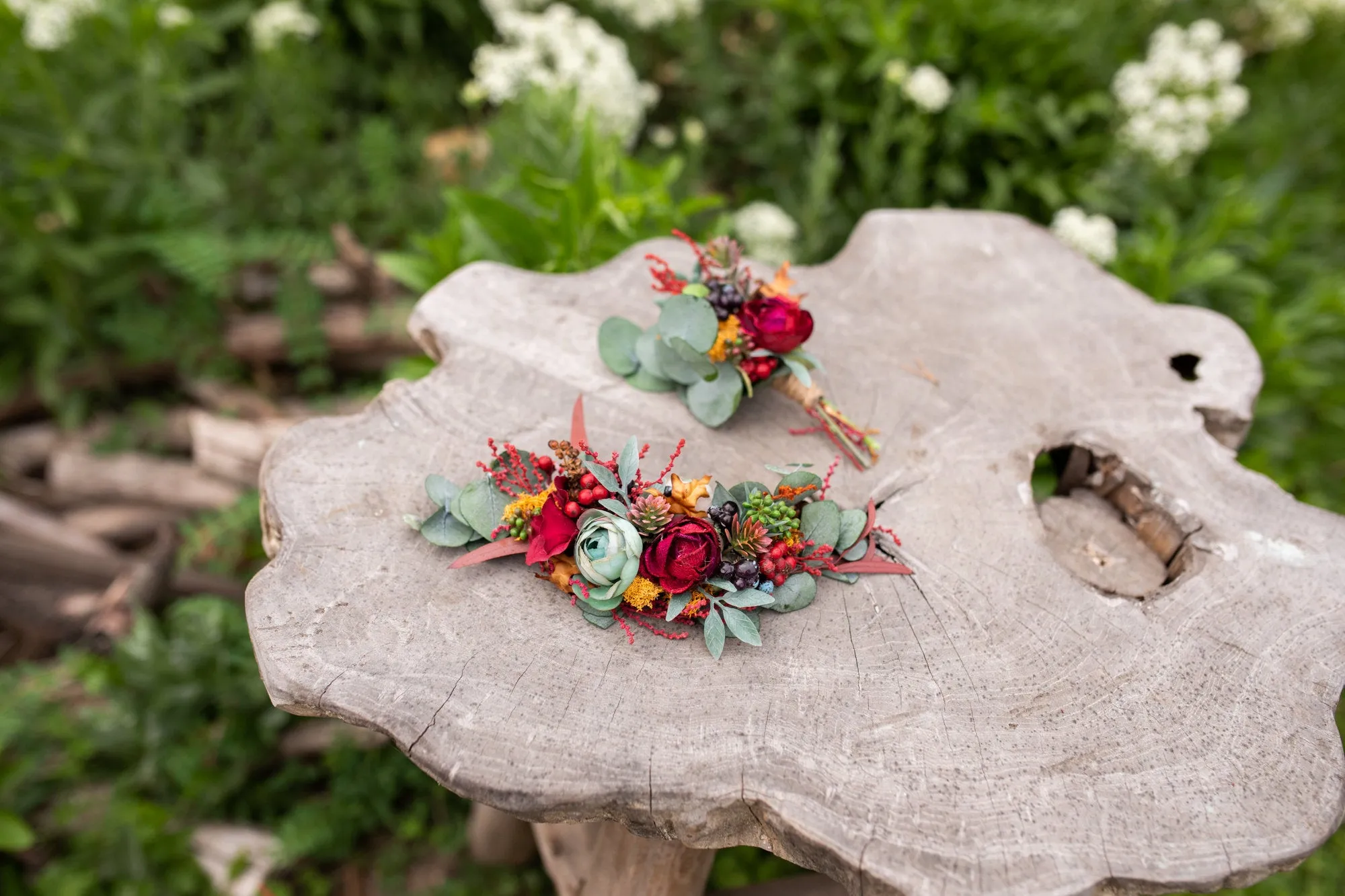 Autumn flower quarter wreath Fall Wedding headpiece Fall Wedding accessories Magaela Berries Green Accessories Woodland wedding Handmade