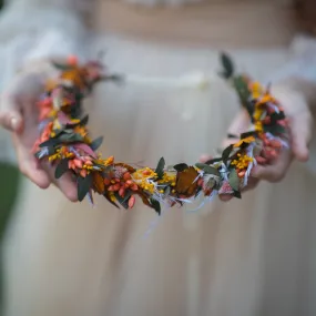 Autumn flower wreath Colourful bridal crown Wedding jewellery Fall wedding Elopement hair crown Wedding accessories Preserved flower crown