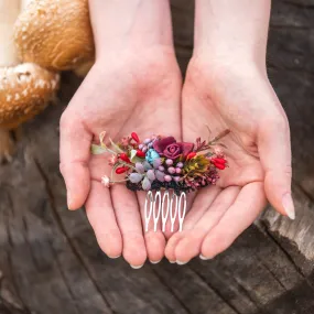 Autumn mini hair comb with blueberries Flower hair comb Bridal accessories Hair comb Magaela accessories Woodland hair comb Wedding comb