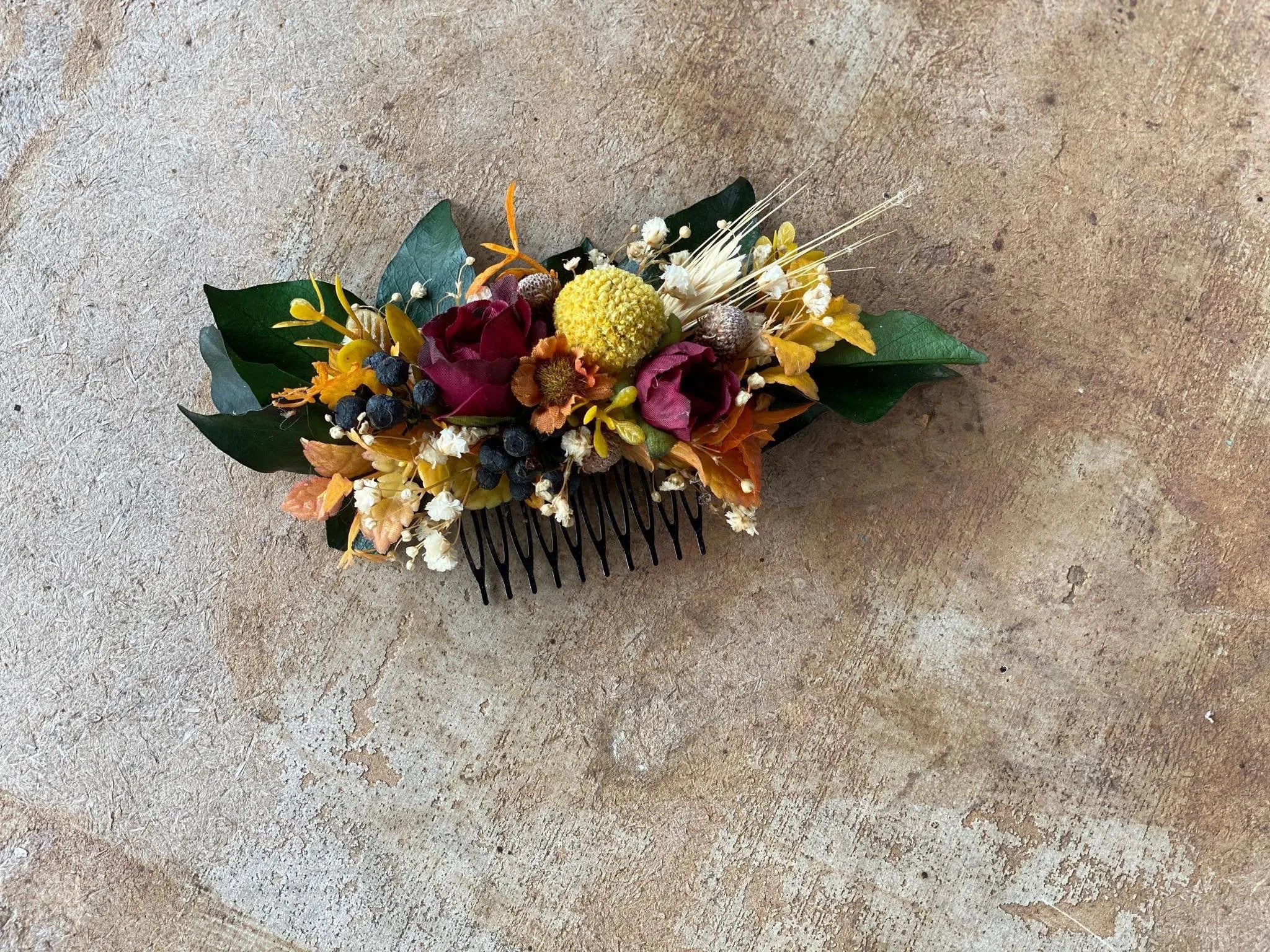 Autumn ochre burgundy wedding comb Orange bridal hair comb Ochre wedding hair comb Magaela accessories Hair comb for bride Fall wedding Handmade