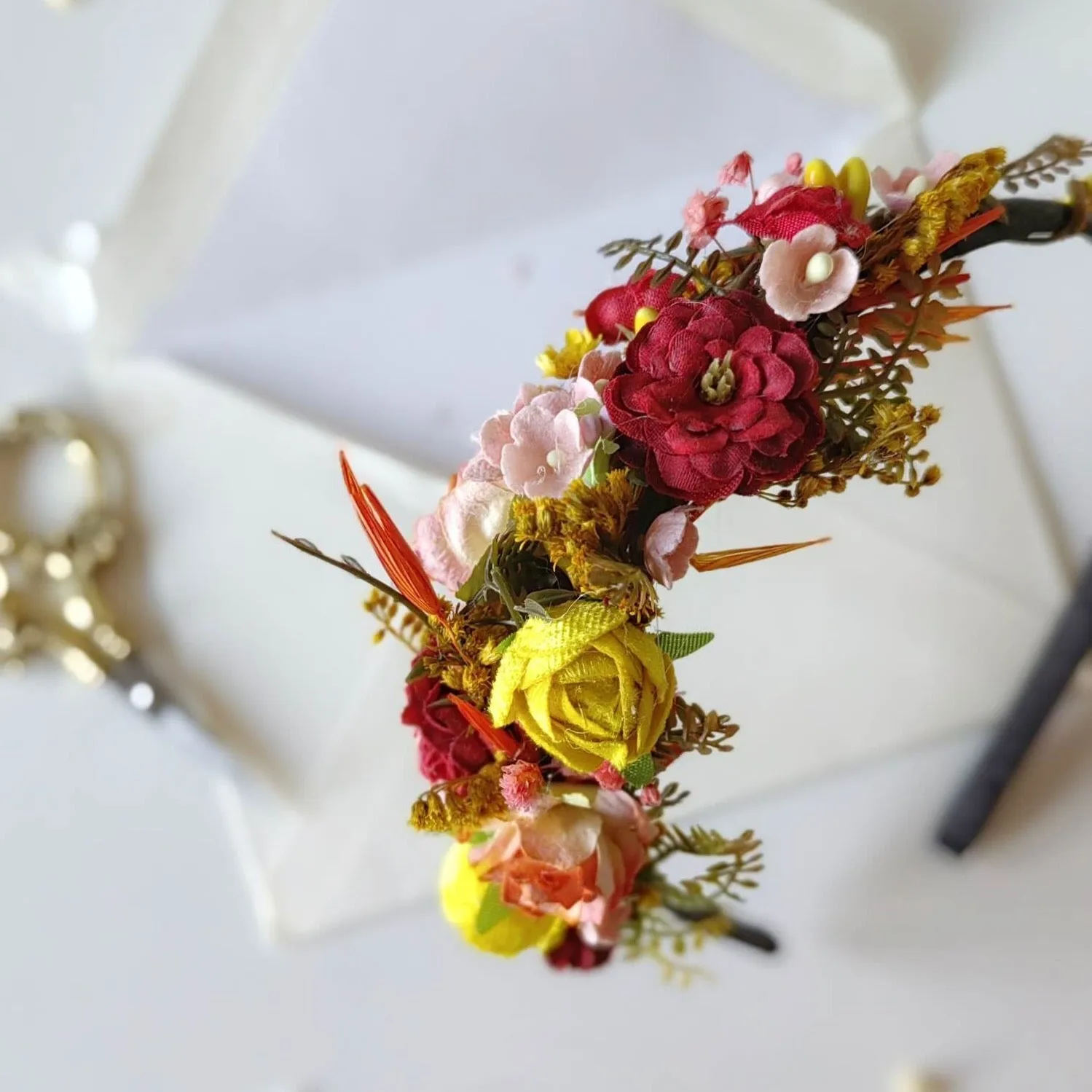 Autumn red and yellow headband