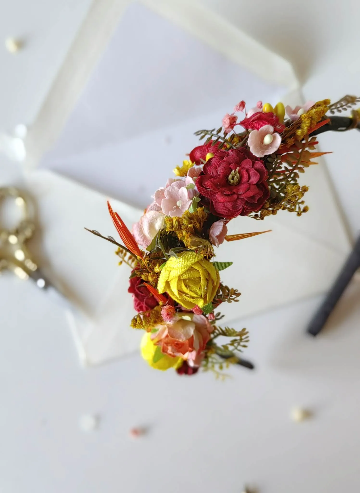 Autumn red and yellow headband