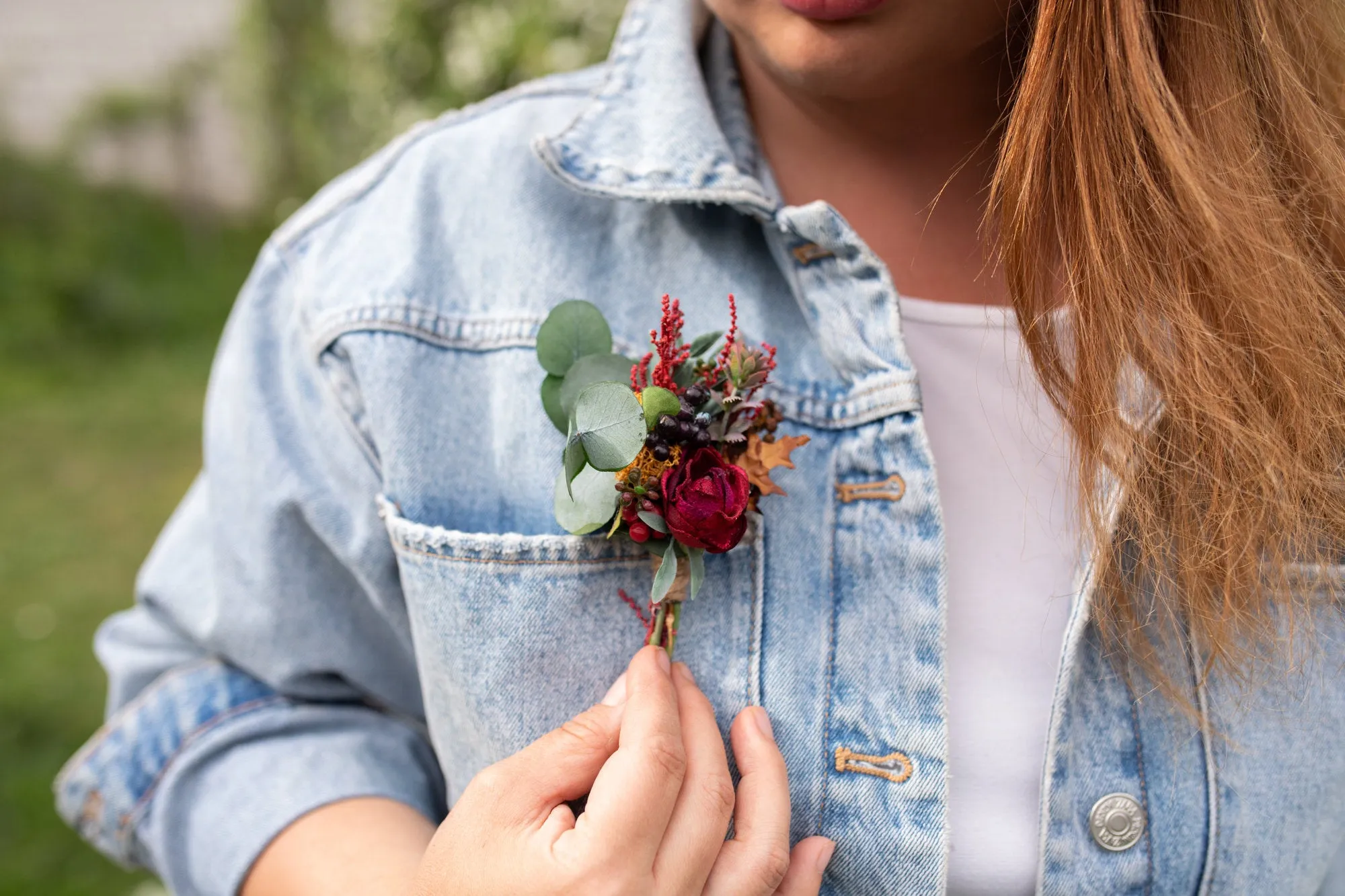 Autumn red boutonniere Flower Fall groom's boutonniere Wedding accessories Magaela Berries Green Eucalyptus Accessories