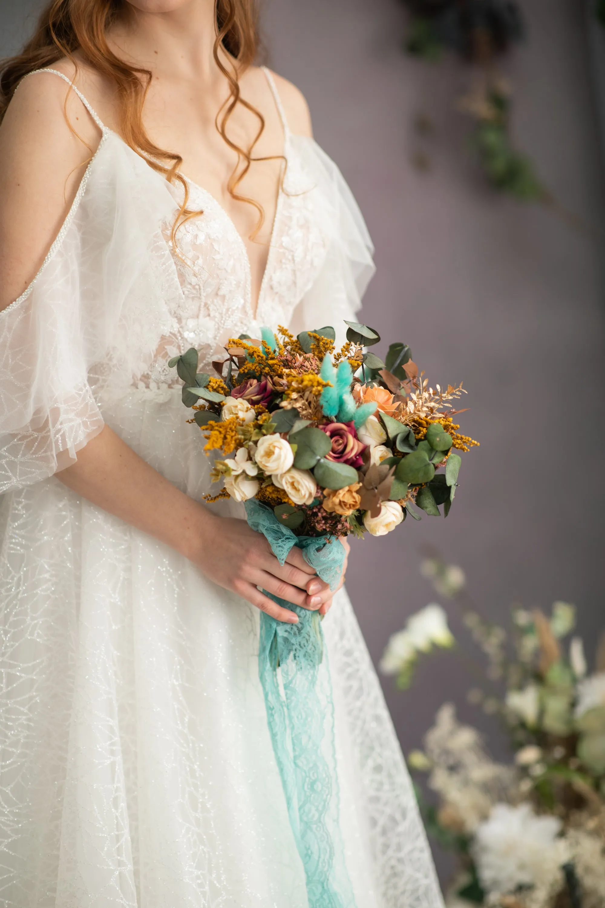 Autumn wedding bouquet with roses