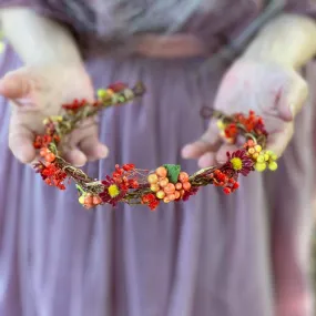 Autumn wedding half wreath with berries Bridal flower crown Hair jewellery Fall wedding Magaela accessories Handmade Red flower half wreath