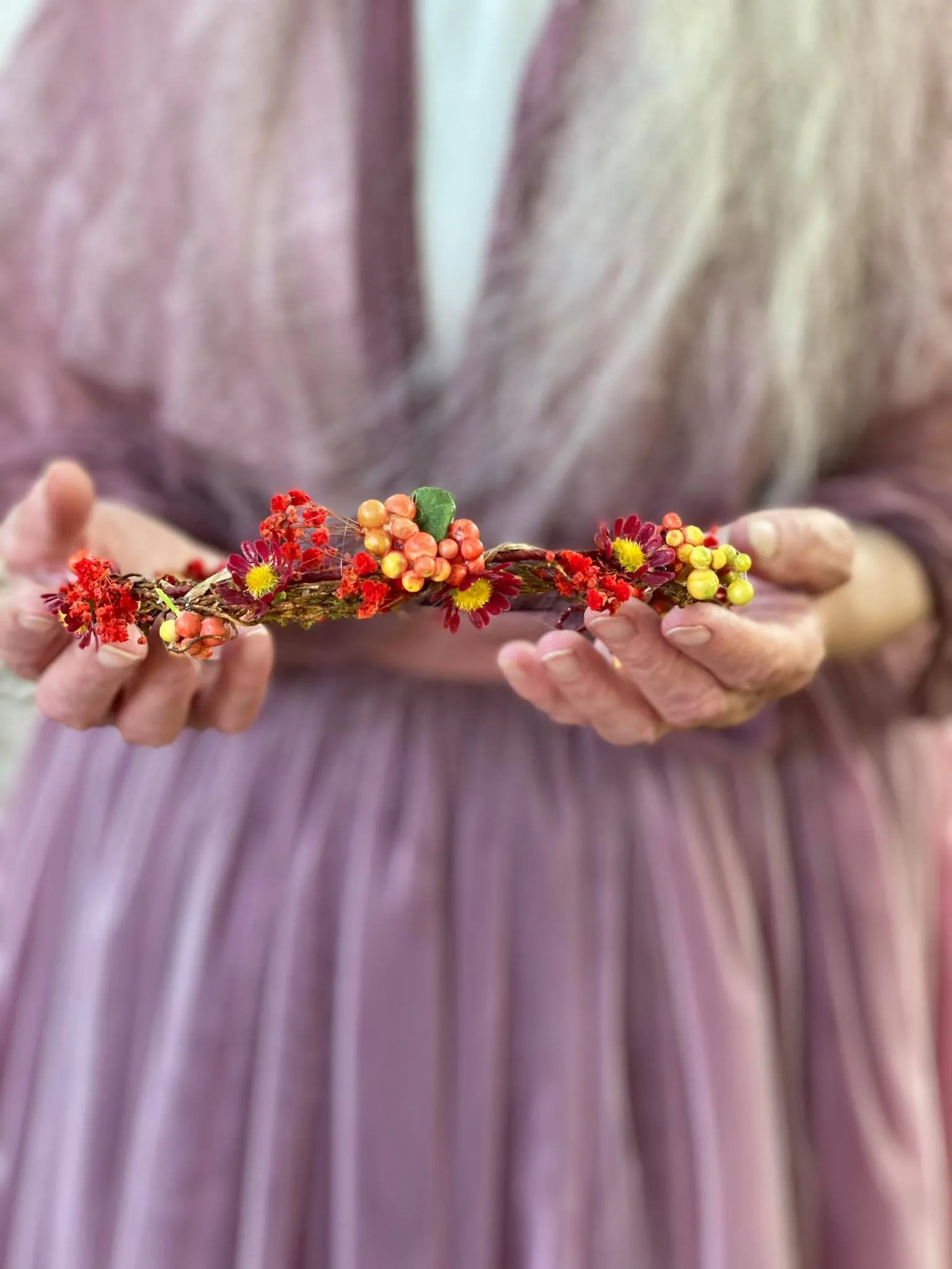 Autumn wedding half wreath with berries Bridal flower crown Hair jewellery Fall wedding Magaela accessories Handmade Red flower half wreath