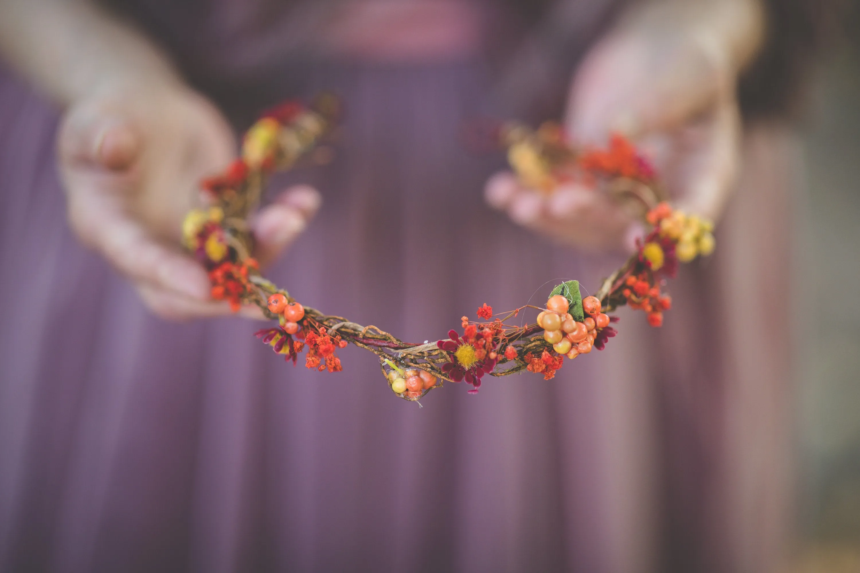 Autumn wedding half wreath with berries Bridal flower crown Hair jewellery Fall wedding Magaela accessories Handmade Red flower half wreath