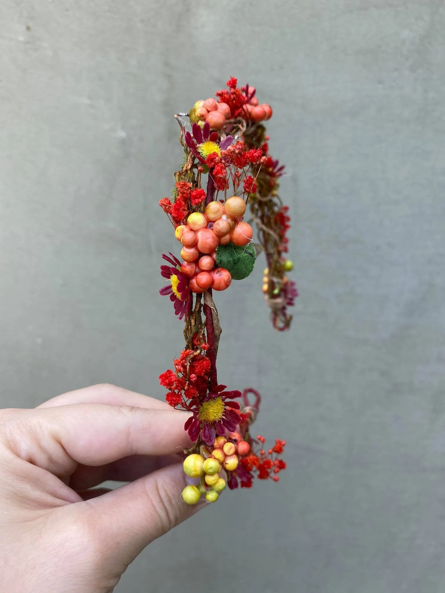 Autumn wedding half wreath with berries Bridal flower crown Hair jewellery Fall wedding Magaela accessories Handmade Red flower half wreath