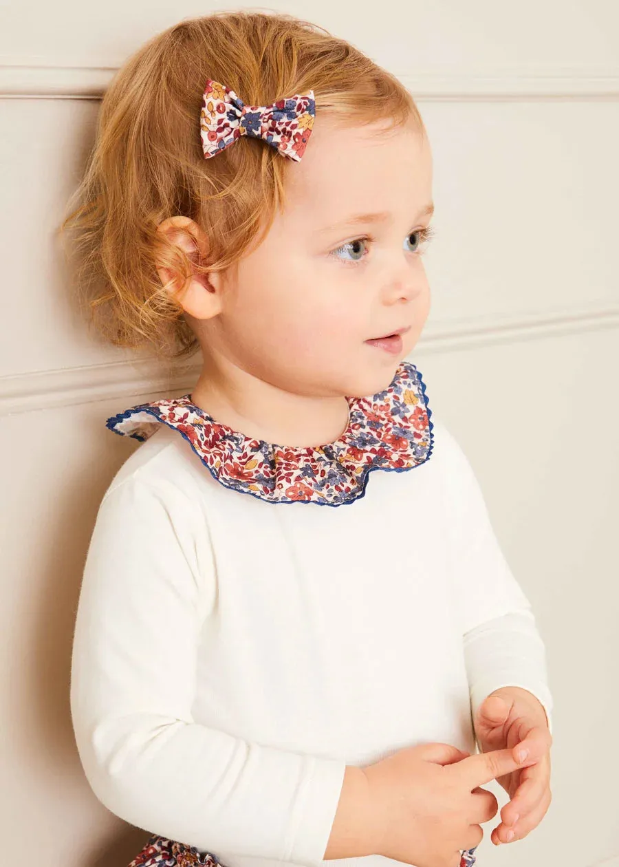 Beatrice Floral Small Bow Clip in Navy