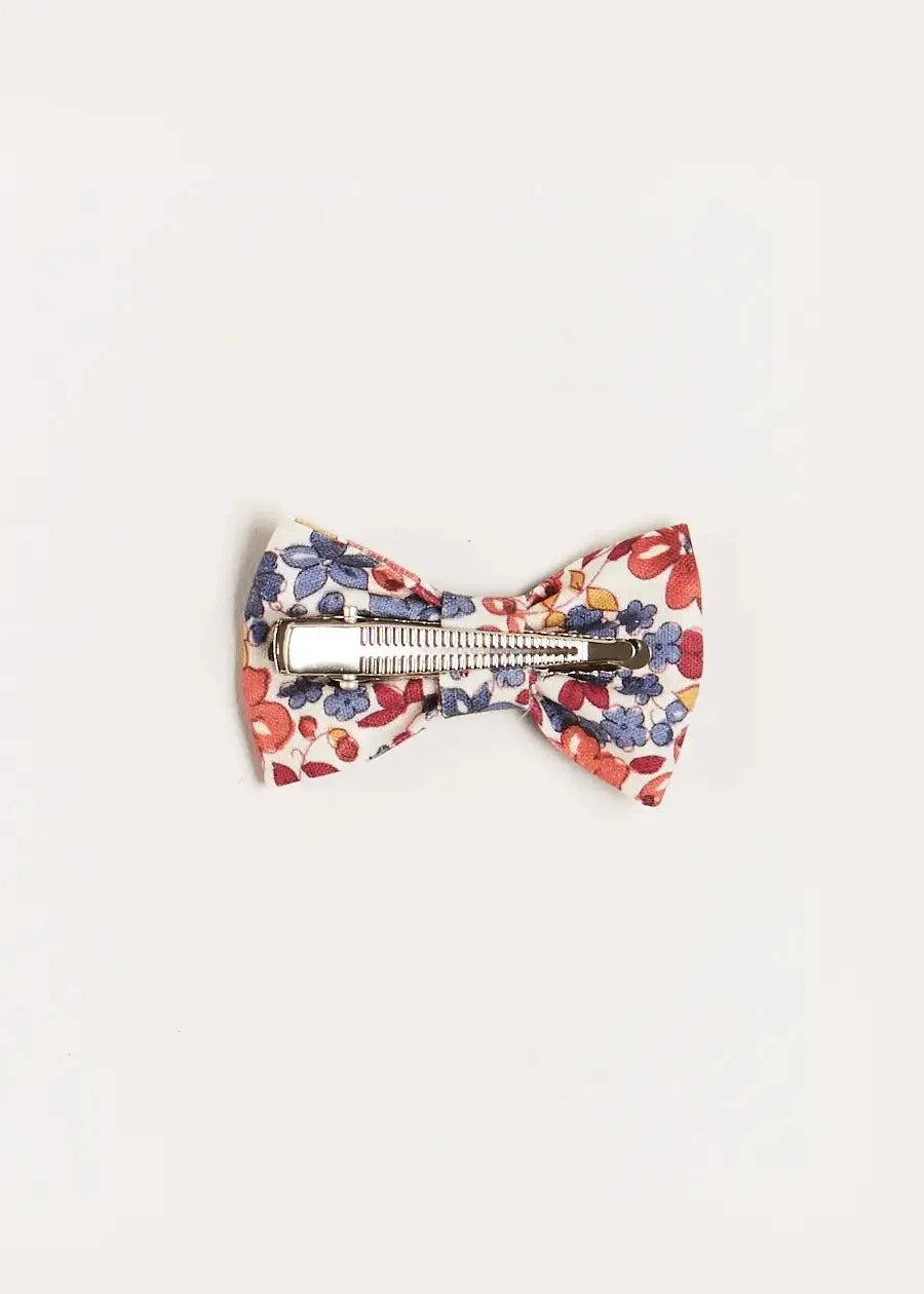 Beatrice Floral Small Bow Clip in Navy