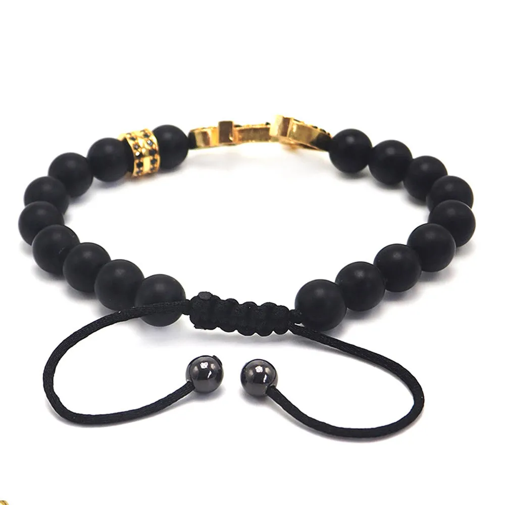 Black Lava Stone Gold Anchor Bracelet