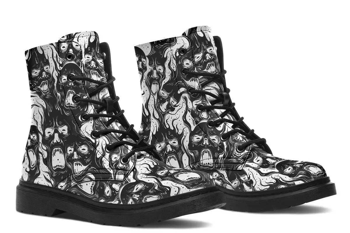 Black Torment Boots - Vegan Leather Doc-Style Boots with Durable Stitched on Soles