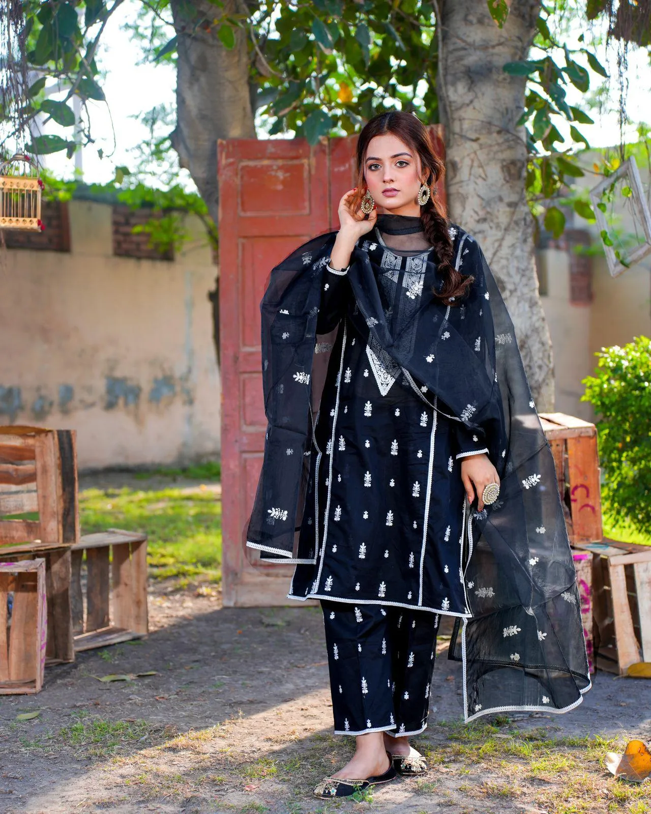 Black White Eid Suit 3pc