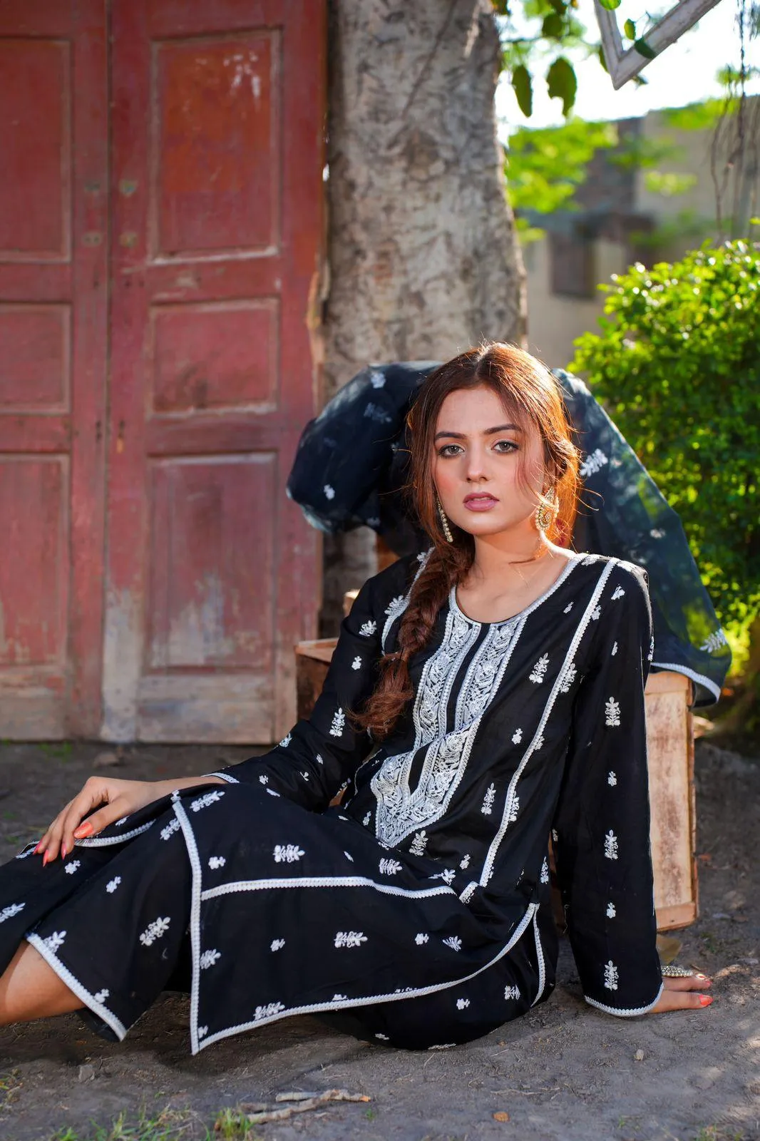 Black White Eid Suit 3pc