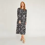 Blossoms Floral Print Button Front Dress