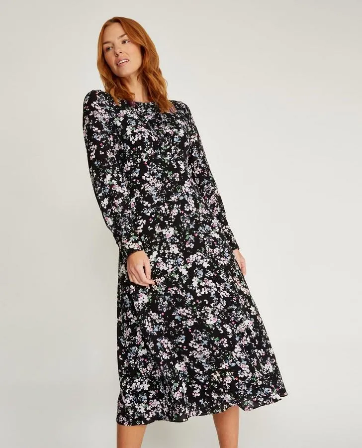 Blossoms Floral Print Button Front Dress